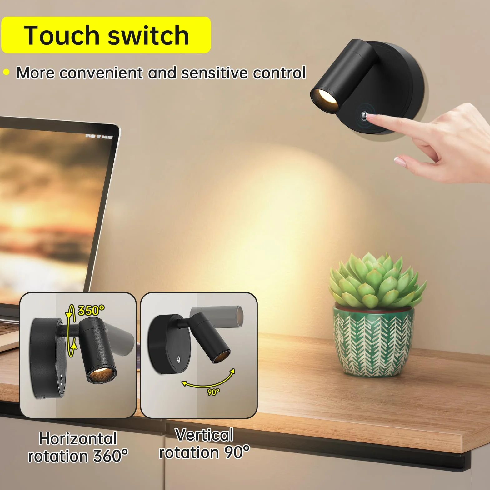 Kambo LED Lámpara de Pared Recargable 4000mAh con Control Remoto y Temporizador, 2 Pieza