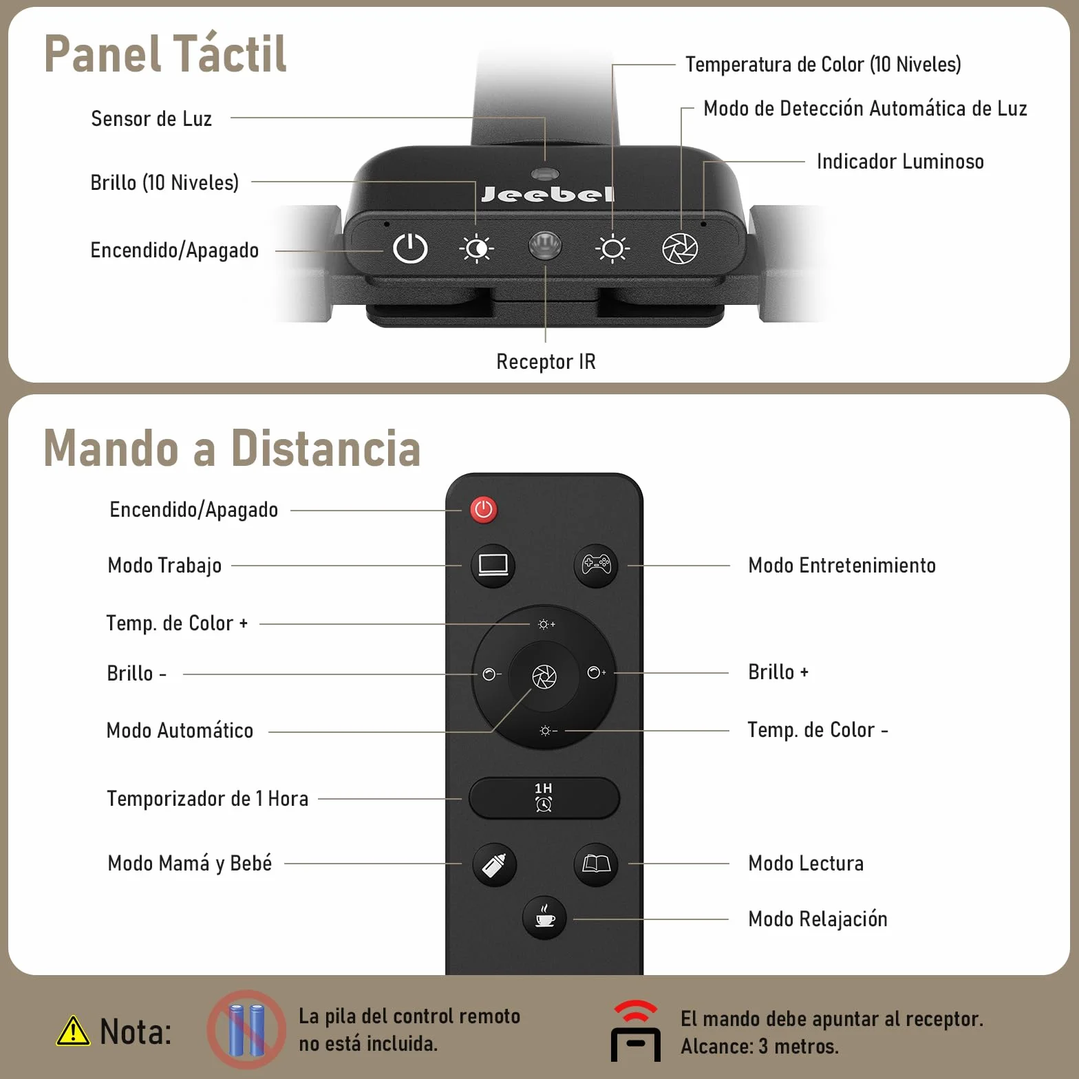 Jeebel Lámpara de Escritorio Pinza LED 24W 80cm Doble Cabezal 1800LM 10 Temperatura Color 10 Niveles Brillo