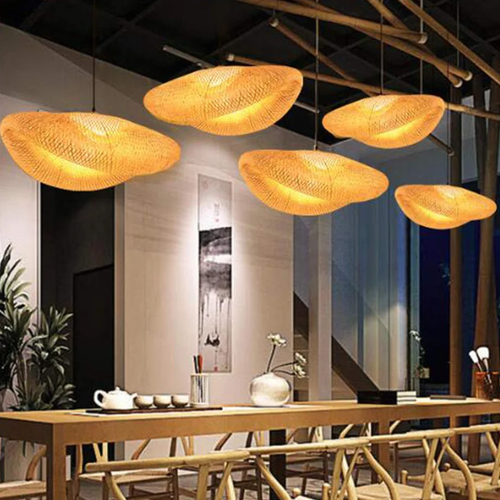 Lámpara Colgante De Bambú Tejida Linterna Antigua 50cm Iluminación De Techo Para Comedor Sala Estar