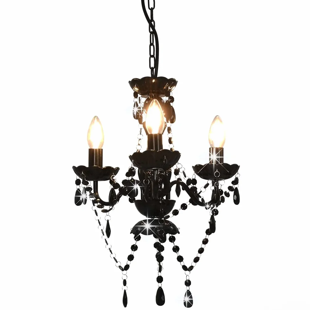 vidaXL Lámpara de Araña con Cuentas Iluminación Interiores Diseño Extravagante Atrevido Moderno Óptima Iluminación Negras Redonda 3 Bombillas E14