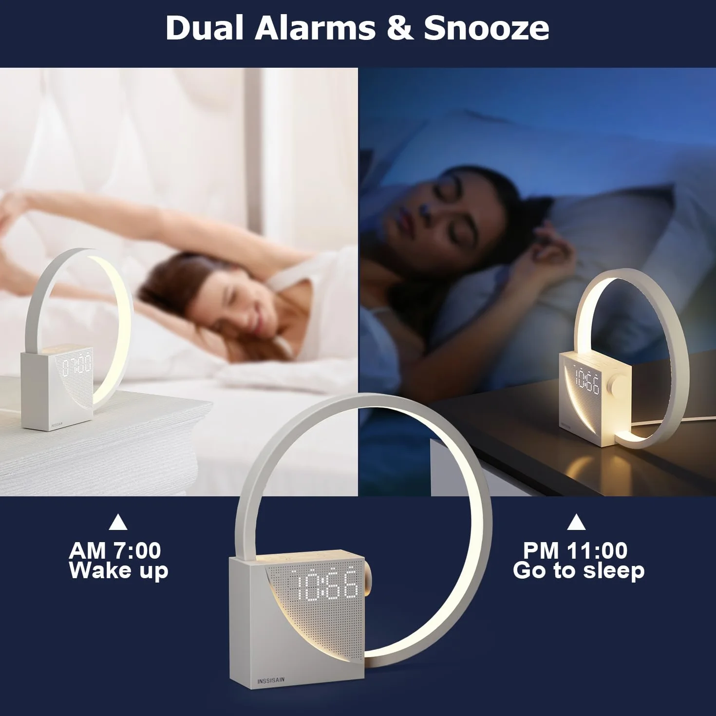 Lámpara De Cabecera De 10w, 2 Despertador, 10W Puertos de Carga USB, Luz Nocturna de 3 Niveles de Brillo,10 Sonidos Naturales,Ayudar a Dormir a Bebés Y Adultos (Beige)
