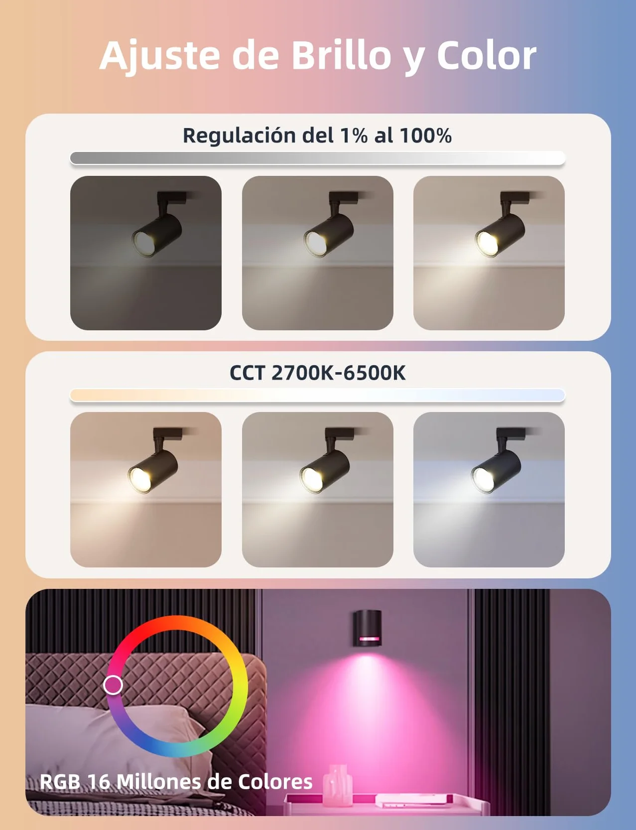 Aigostar Mesh- Bombilla inteligente Bluetooth Mesh, GU10. 2700K-6500K regulable, 6.5W, 555 LM. Bombilla LED inteligente compatible con Alexa y Google Home. Incluye mando a distancia y Gateway. 6Uds