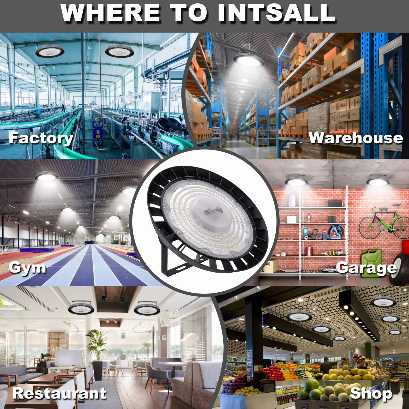 6PCS LED Lampara Industrial Techo 300W UFO Blanco Frío 6500K Con Soporte, Blivrig 30000LM Alto Campana Luz Interior, 252 Focos LED Impermeable IP65, para Naves, Muelle, Fábricas, Almacén, Aeropuerto