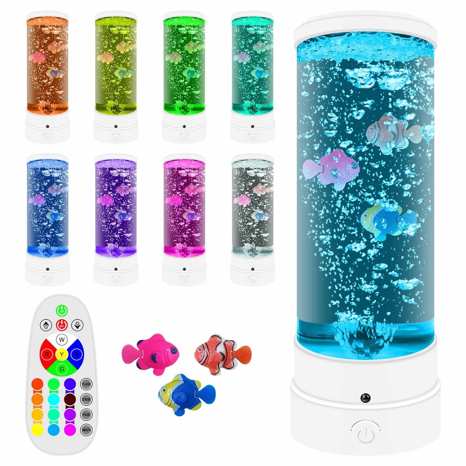 Lámpara de Lava de Colores Pez Artificial con Control Remoto, Luz Sensorial USB, 16 Colores