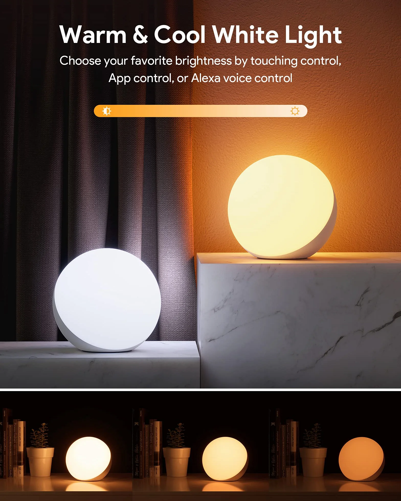 Hifree Lámpara de mesa inteligente compatible con Alexa y Google Home, luz nocturna táctil RGB regulable