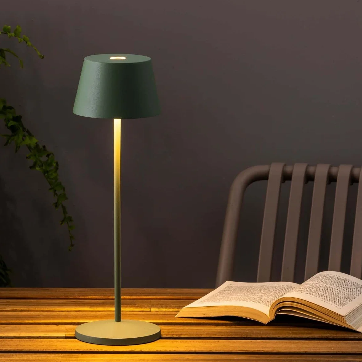 SAVINA, Lámpara Portátil, Verde, Interior y Exterior, LED 2.2W Regulable, Batería Recargable 9 Horas, IP65