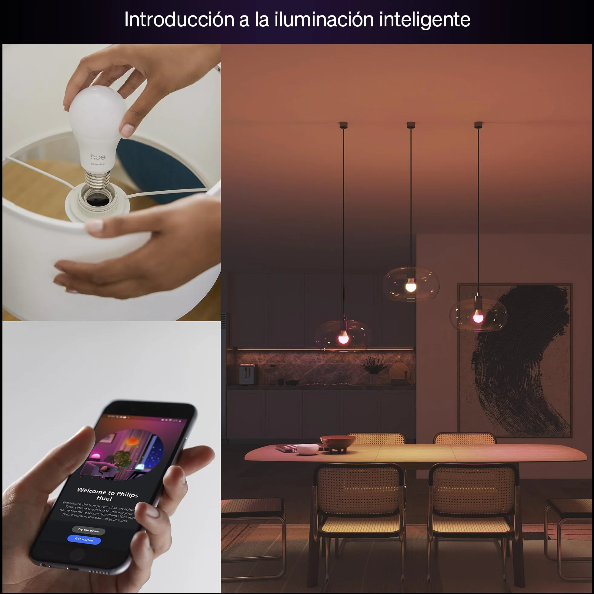 Philips Hue Essential Bombilla LED Inteligente A60 Smart E27 8W 2200-6500K 806lm regulable