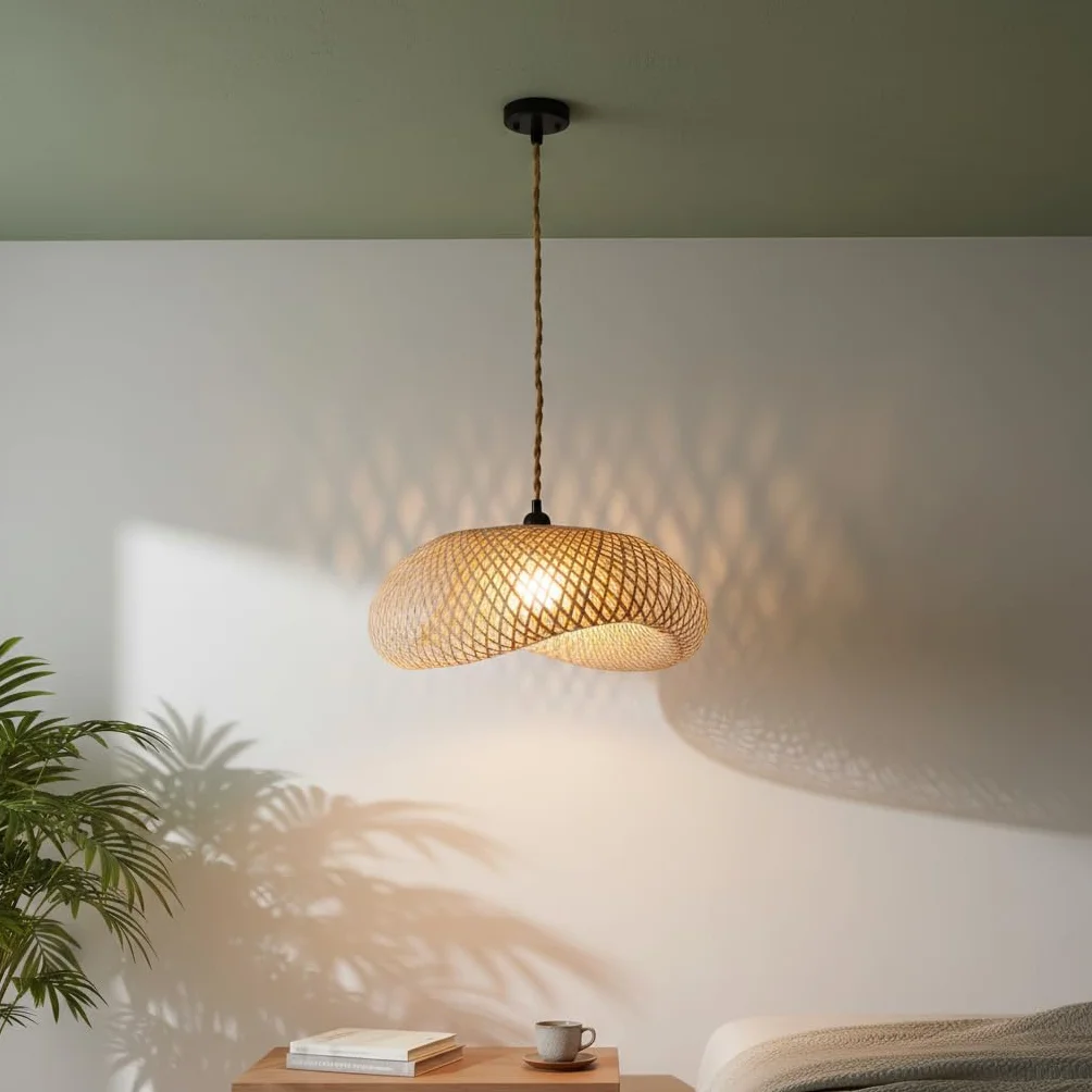 B·LED BARCELONA Lámpara colgante de mimbre Vimet Lite Natural estilo Boho E27