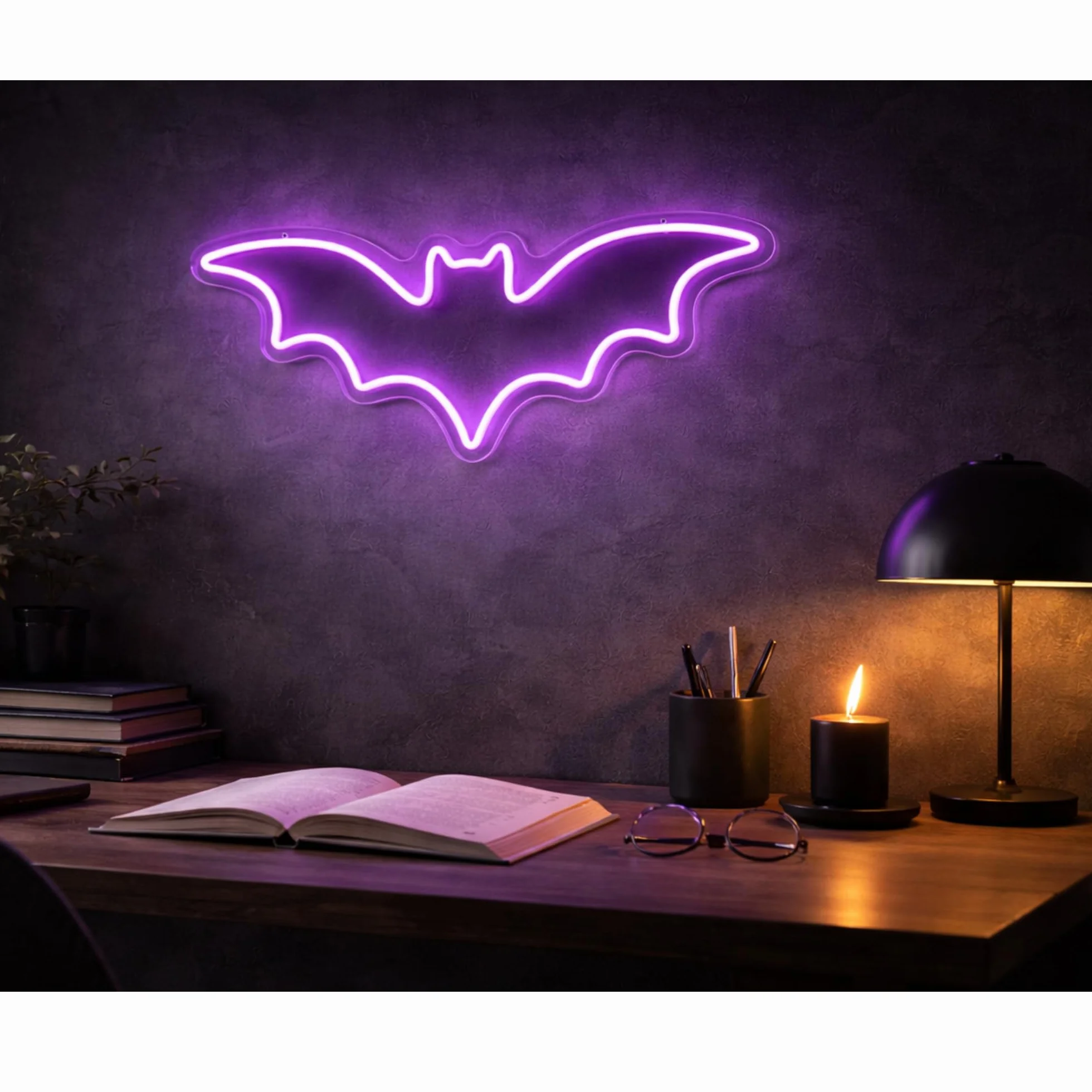Neón Murciélago LED Grande (50x20 cm) | Cartel Luminoso Dimerizable Gaming Profesional | Decoración Setup Streamer