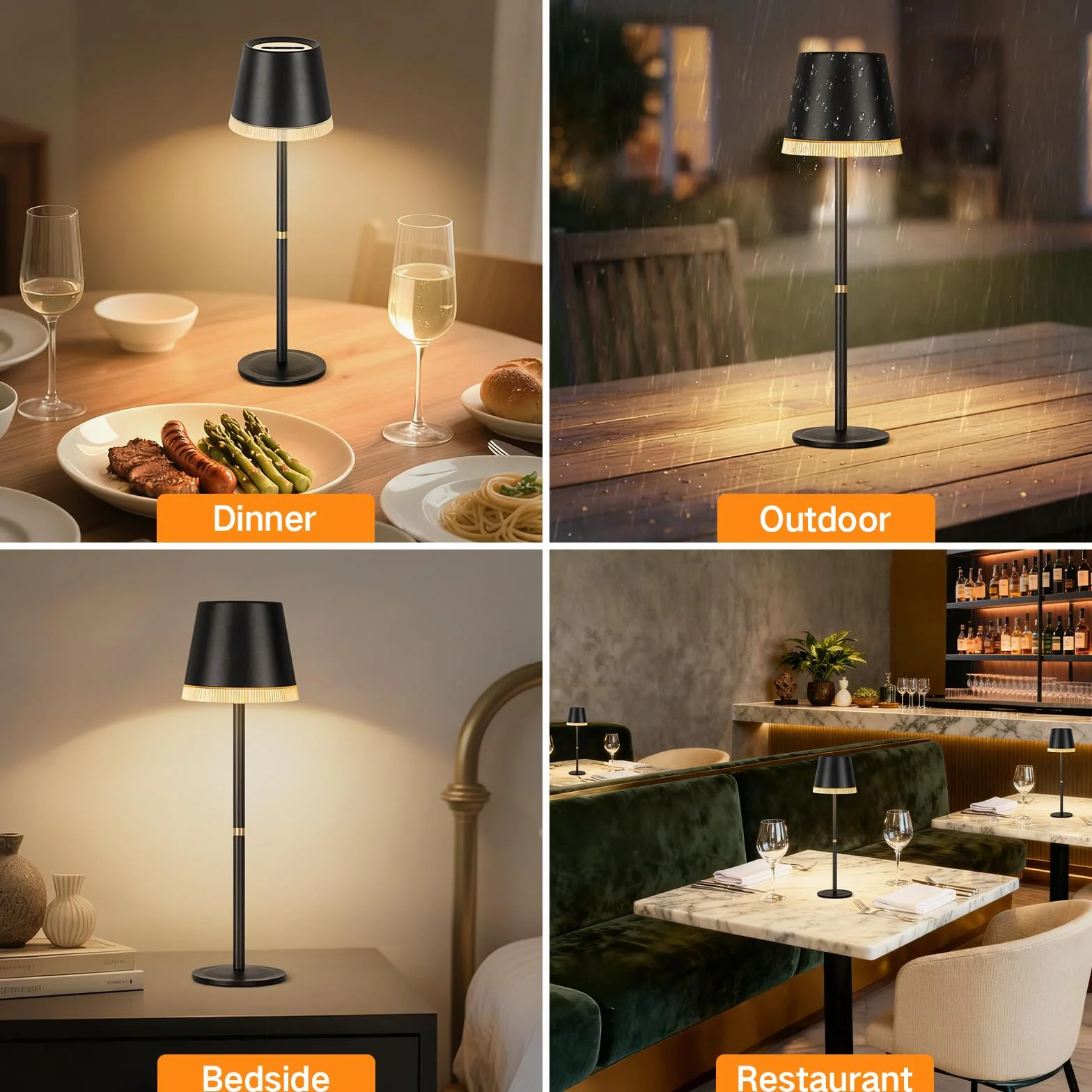 OUTON Lámpara de Mesa Inalámbrica con 3 Modos de Luz y RGB, LED Recargable con Control Táctil, Regulable y Memoria, Impermeable IP54 para Dormitorio, Bar y Café, Negro