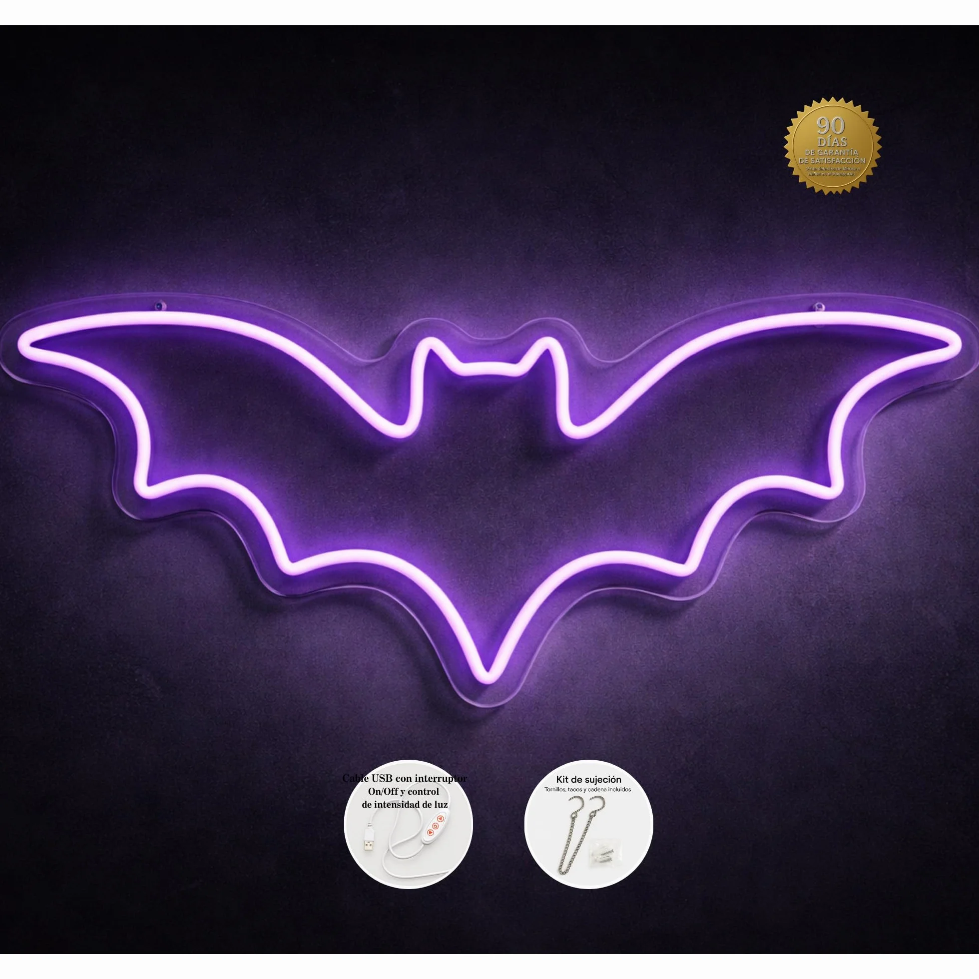 Neón Murciélago LED Grande (50x20 cm) | Cartel Luminoso Dimerizable Gaming Profesional | Decoración Setup Streamer