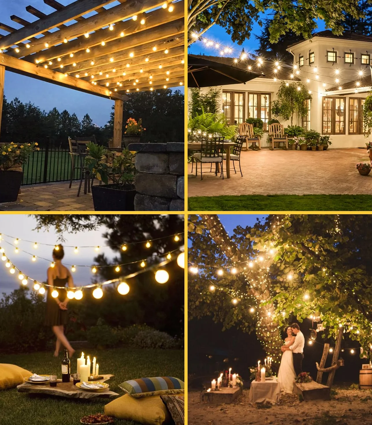 LED Guirnalda Exterior 30M G40 100ft Bombillas Impermeable para Jardin Terraza Decoracion