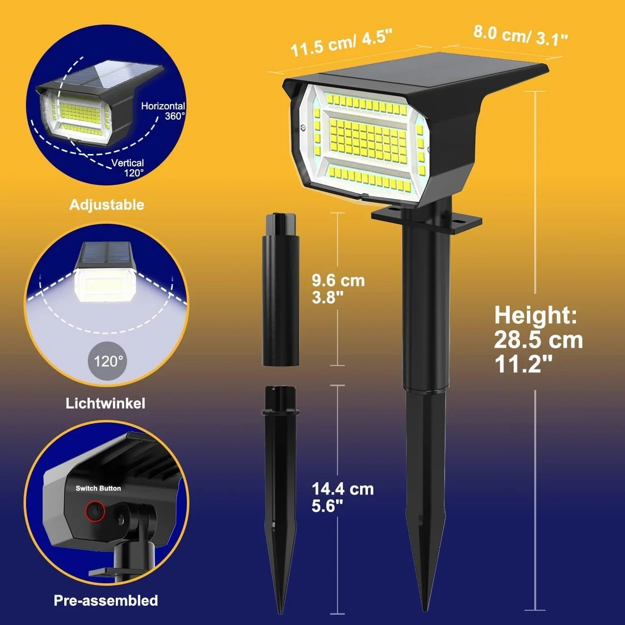 LOTMOS Luces Solares LED Exterior Jardin 4 Paquete 72LED IP65 Blanco Calido