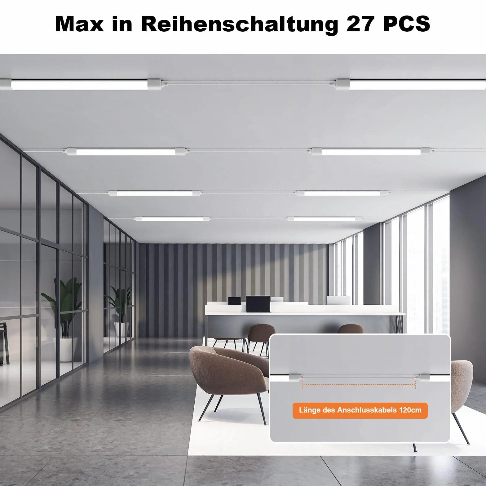 18W Fluorescente LED 60cm, 2000lm Tubo LED de Neón Acoplable, Blanco Natural (4000K) IP65 Impermeable LED Luz de Techo, para Garaje Oficina Sótano Cocina Supermercado