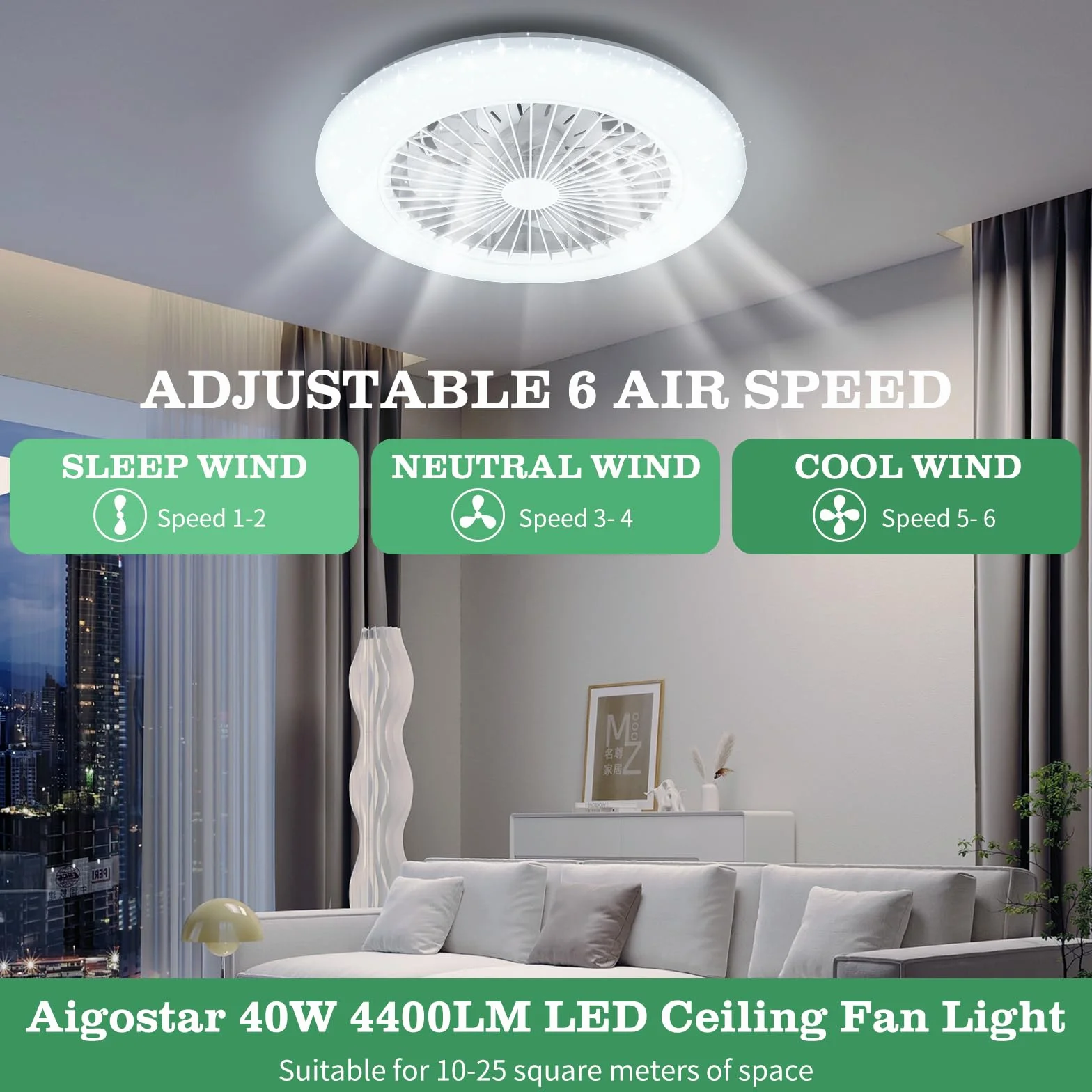 Aigostar Ventilador de Techo con Luz Silencioso, 49cm, Motor DC, Telecomando, Temporizador