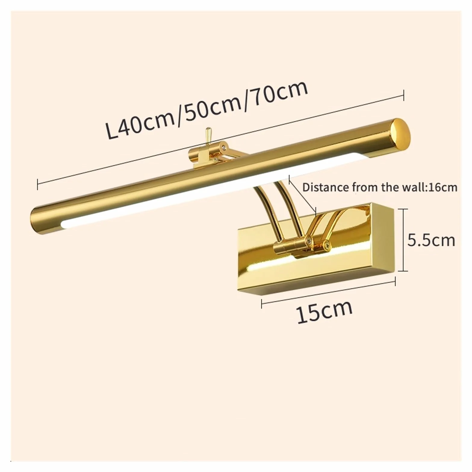 Lámpara de pared LED moderna baño acero inoxidable resistente al agua L40/55/70CM con interruptor