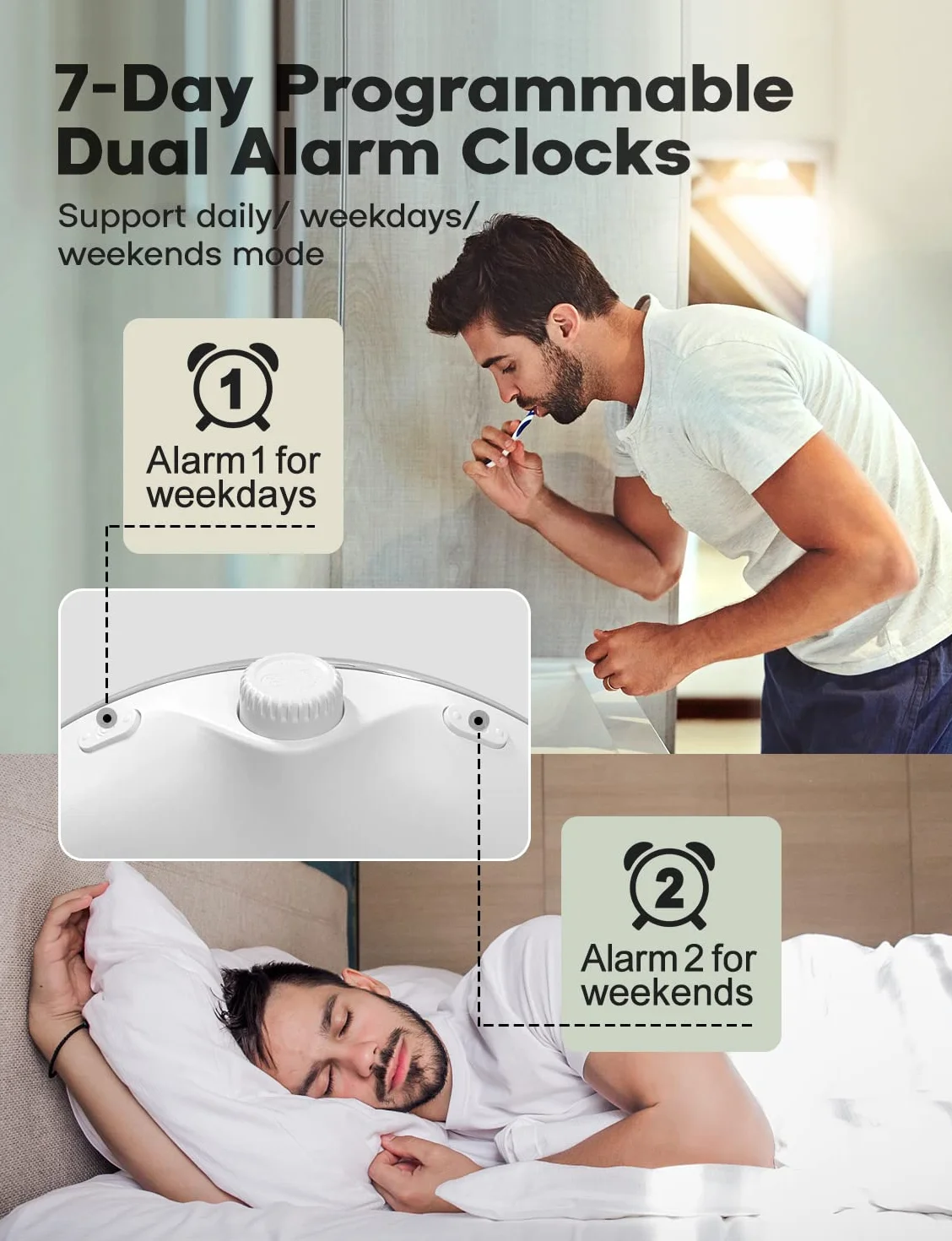 Dekala Despertador Vollbild de Simulación de Amanecer y Atardecer, Botón de Rotación, Alarmas Duales, Sonidos Naturales, Radio FM y Luz de Despertar Colorida para Adultos y Niños