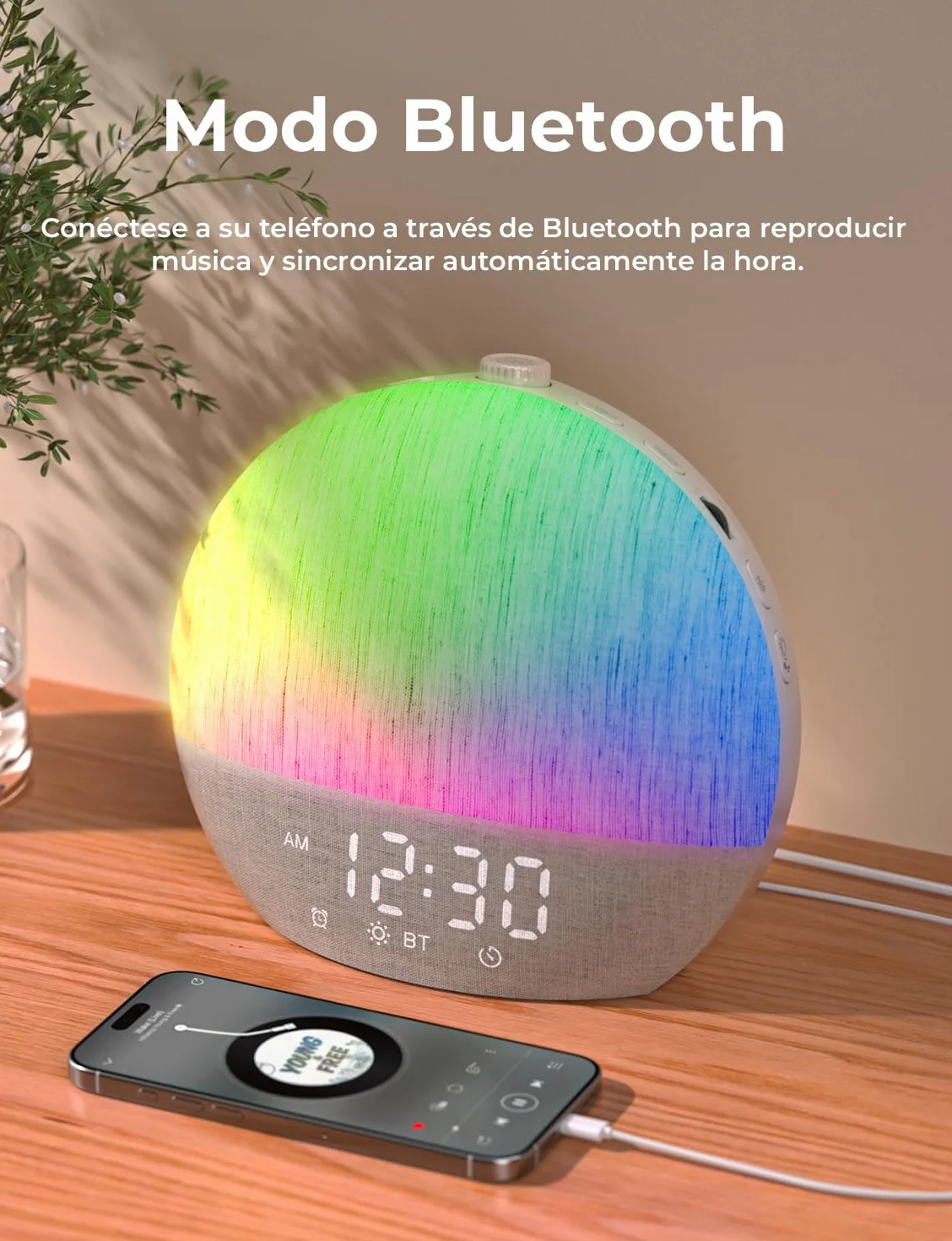 LIORQUE Despertador Amanecer, Despertador Luz Natural Simulación de Amanecer, 17 Modos de Luz, 30 Sonidos Relajantes, Modo de Ayuda para Dormir, Conexión Bluetooth, Función Alarma y Snooze