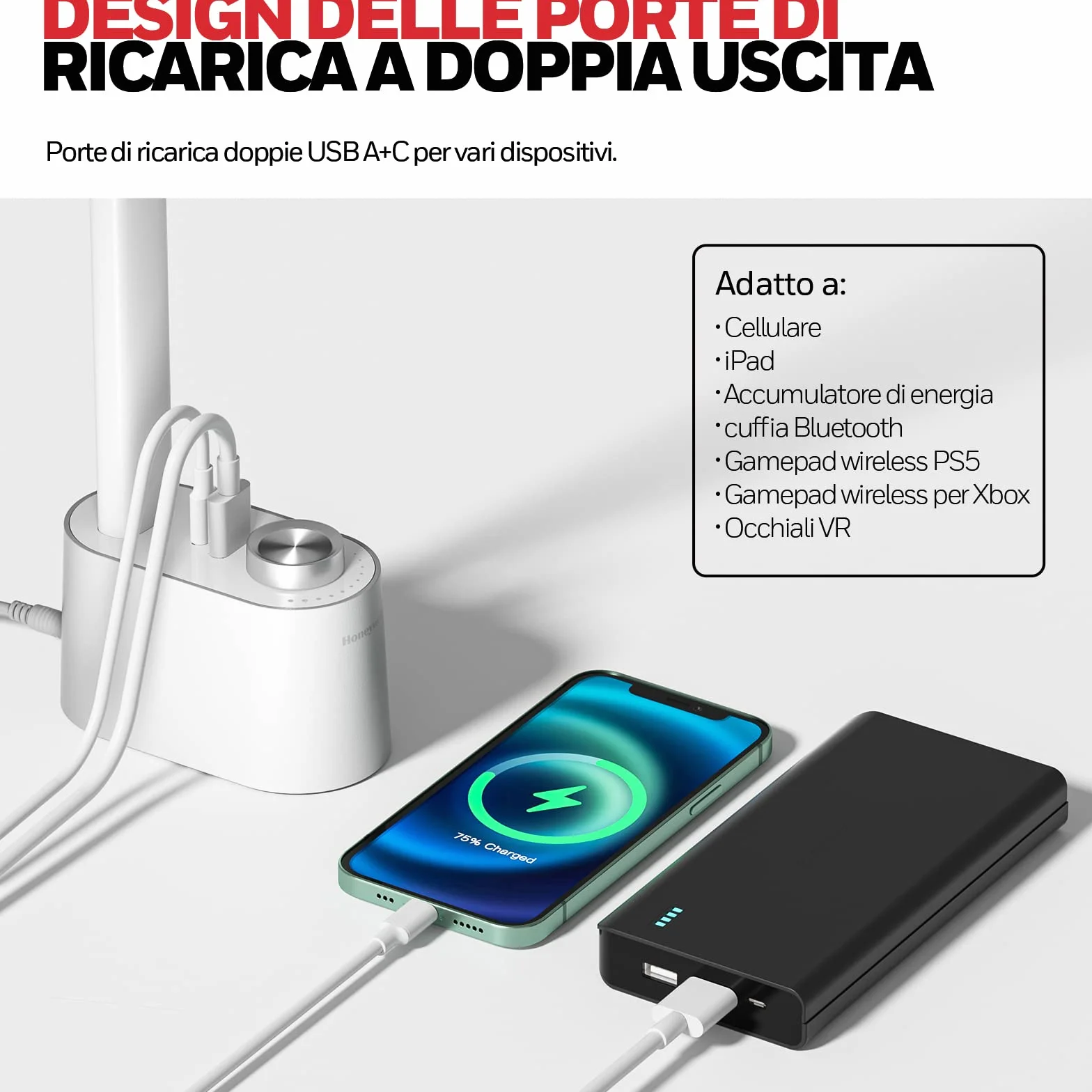Honeywell lampara escritorio con puerto de carga USB - Escritorio LED flexo regulable para el cuidado de los ojos para la oficina en casa, lámpara de mesa pequeña portátil plegable trabajar, HWT-H01