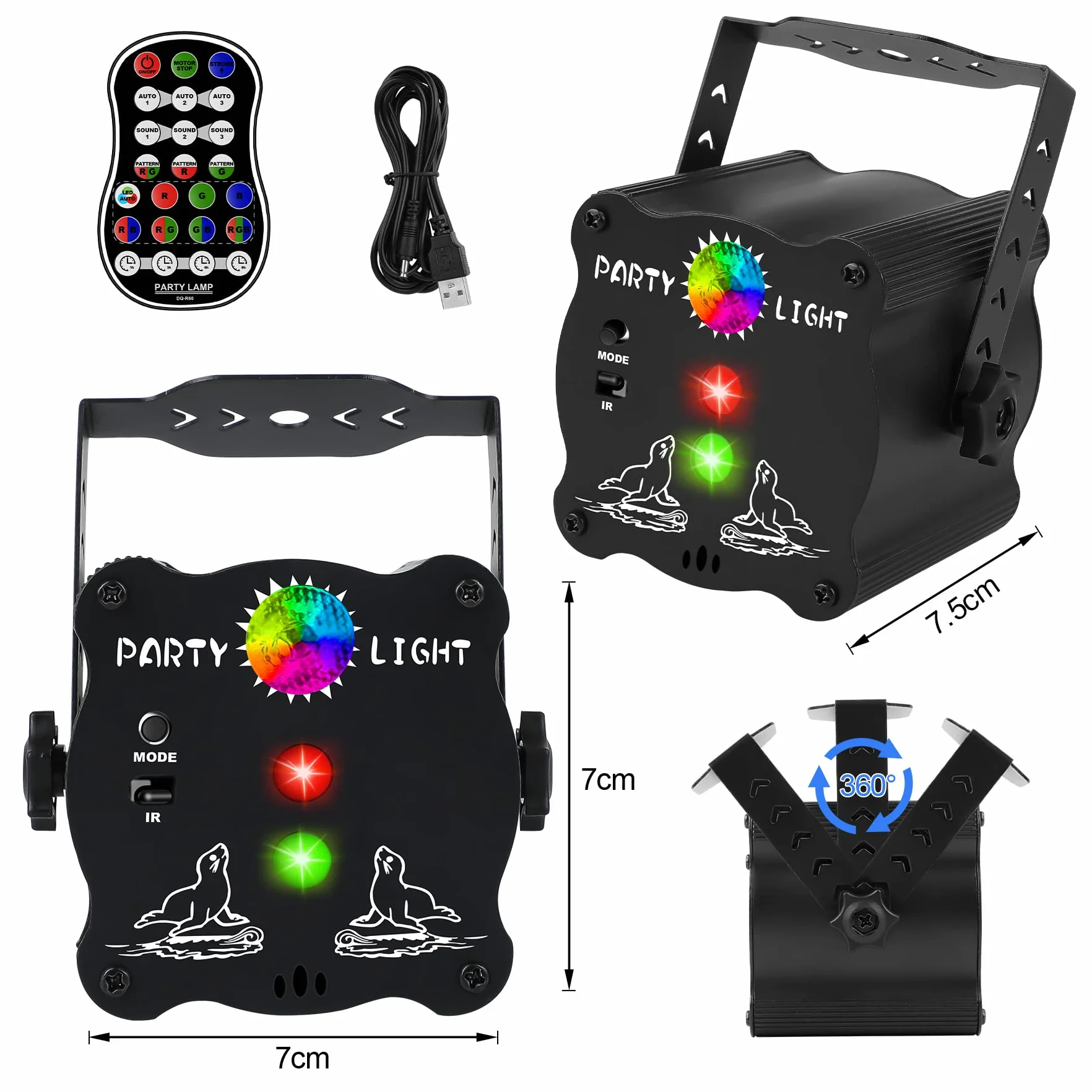 Bola de discoteca LED controlada por música, con mando a distancia, bola de discoteca con cable USB, función de temporización, luces RGB para fiestas