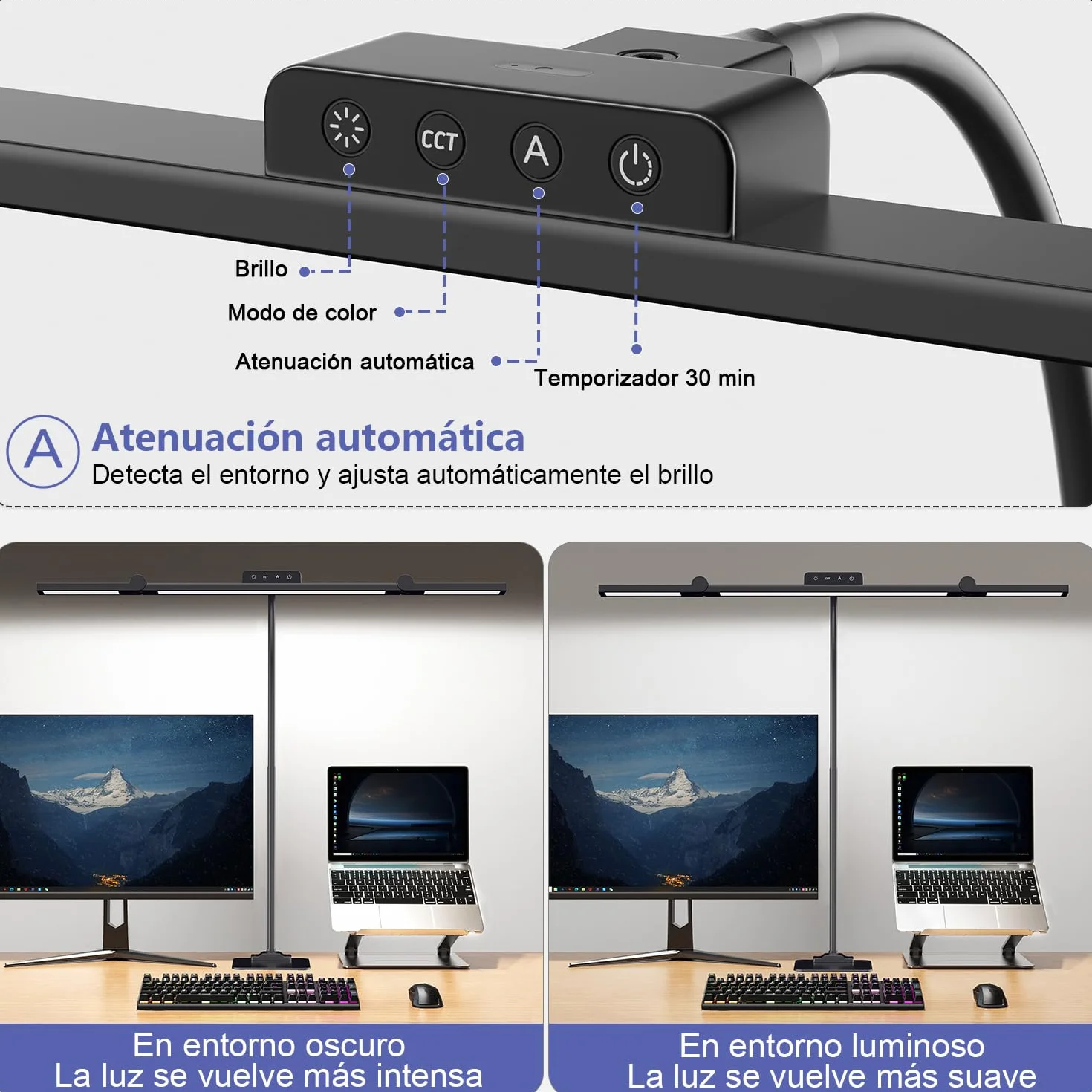 KableRika Lámpara Escritorio LED, 24W Flexo Escritorio con Base, Luz de Arquitecto Regulable, luz monitor con Temporizador, 1500 lúmenes para Leer, Estudiar y Oficina en el Hogar