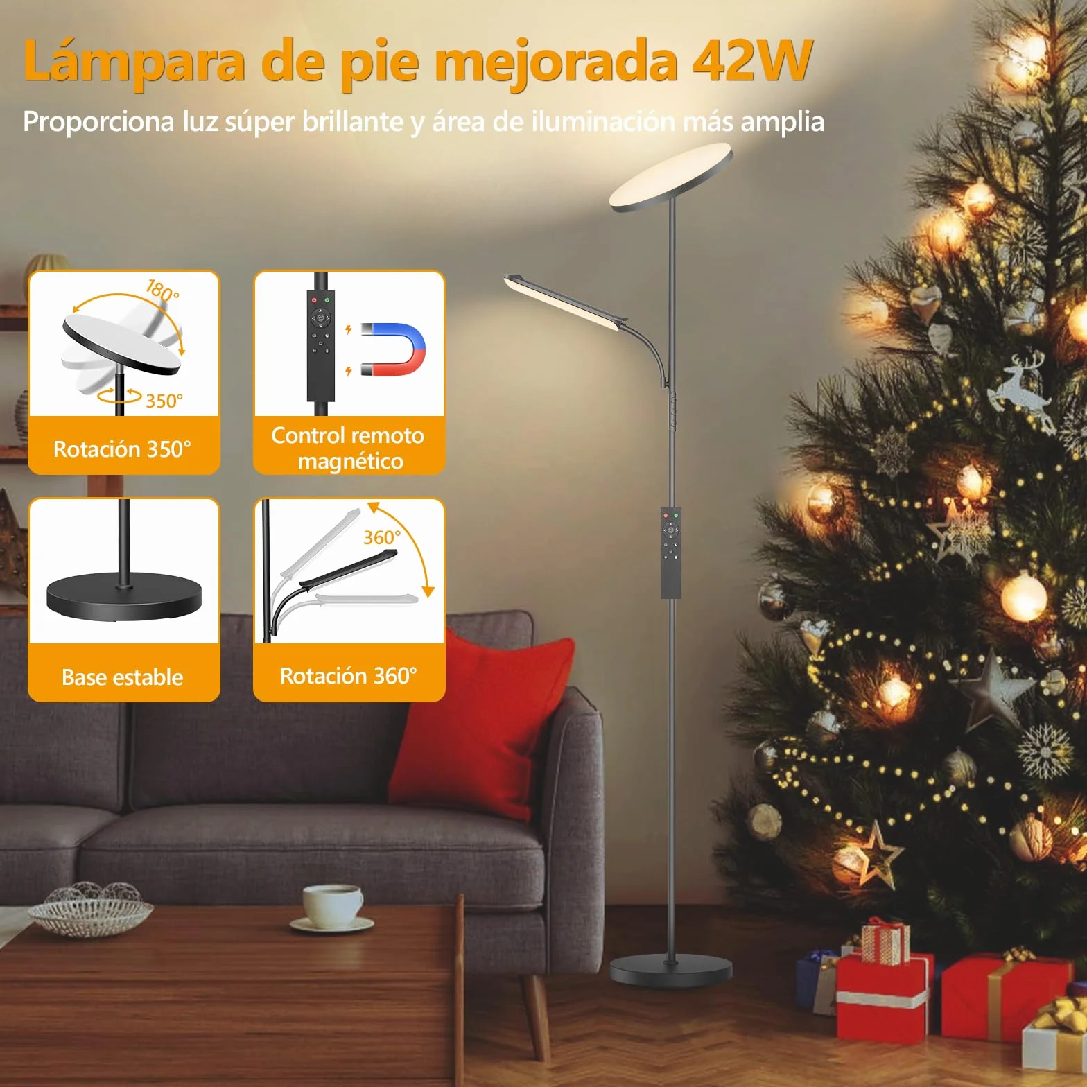 Lámpara de Pie LED Regulable 42W 4000LM para Salón con Luz de Lectura
