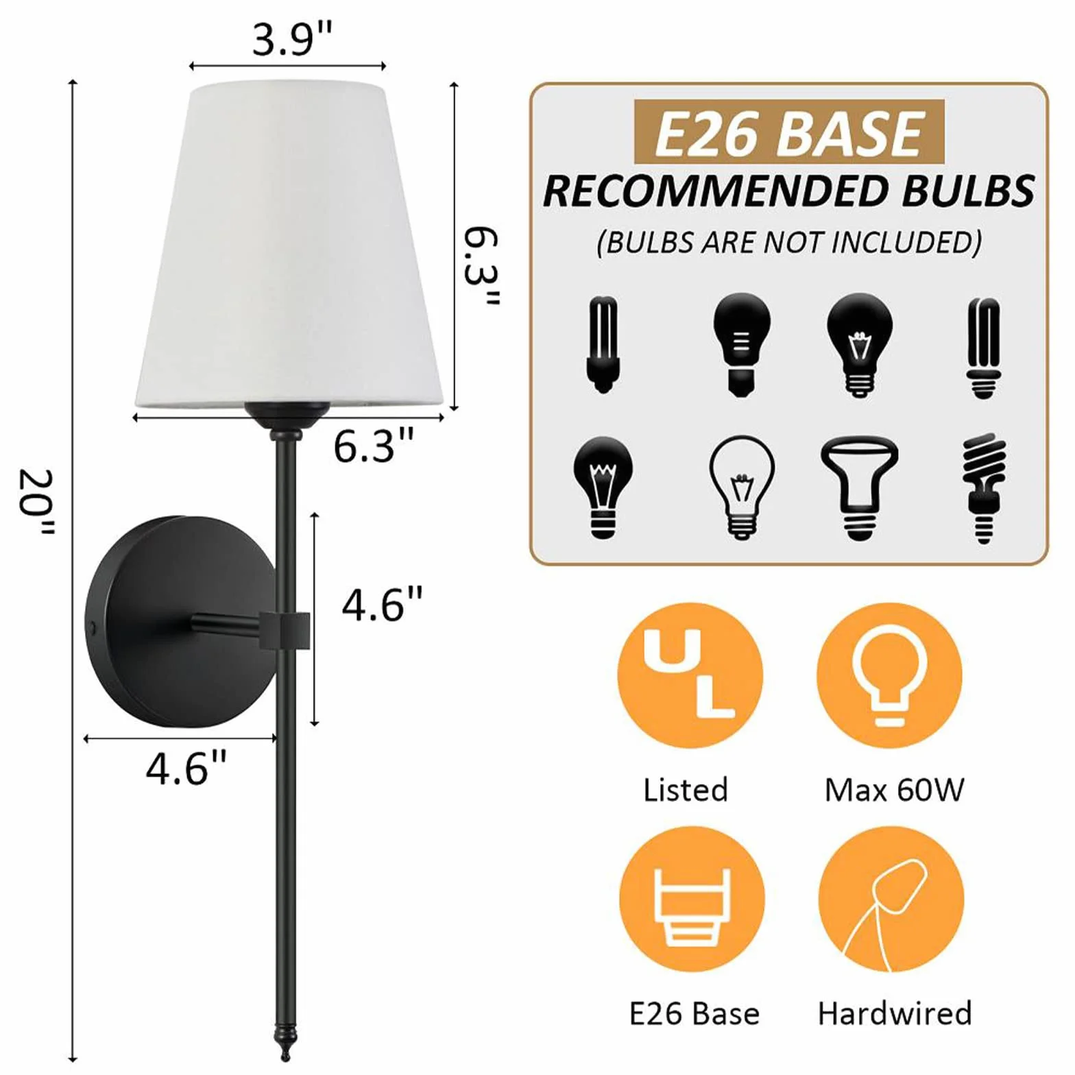 KUAUGST - Juego de 2 apliques de pared industriales retro, apliques de cambiador de baño, iluminación de pared con visualización de tela blanca, adecuado para recámara, sala de estar, pasillo y cocina