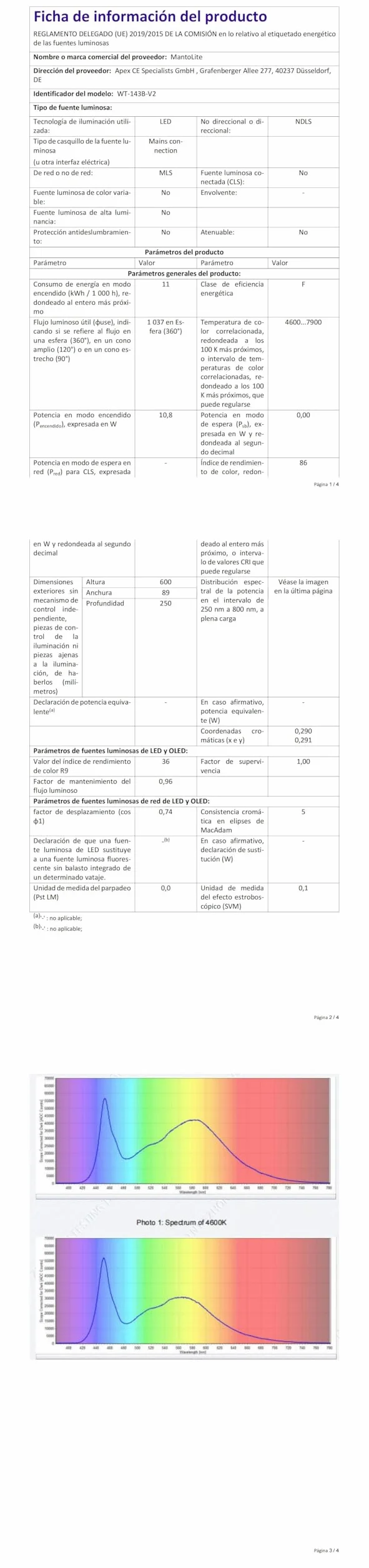 MantoLite Aplique LED latón pulido 40CM 12W IP44 3000K