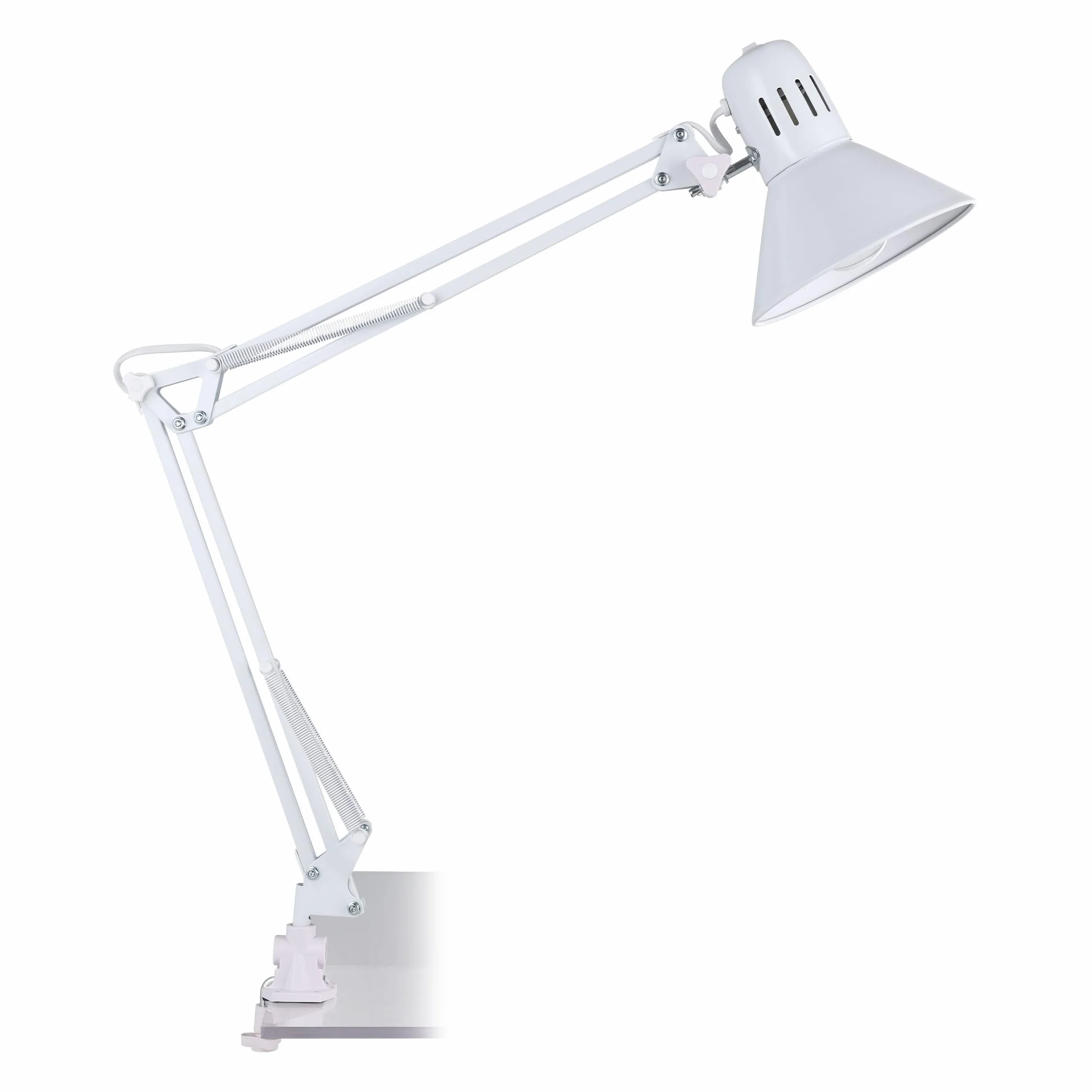 EGLO Firmo Lámpara de mesa con pinza de sujeción de 1 foco, estilo vintage, industrial, retro, de acero y plástico de alta calidad; lámpara con interruptor en blanco brillante, casquillo E27