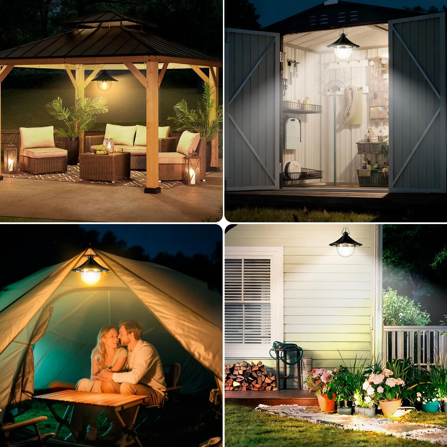 Quntis Lámpara Solar Colgante Interior Exterior 1000LM con Mando a Distancia 2 Piezas, 3 Temperaturas de Color, Sensor de Movimiento, IP65 Impermeable, Luz Solar Techo para Jardín Garaje Terraza