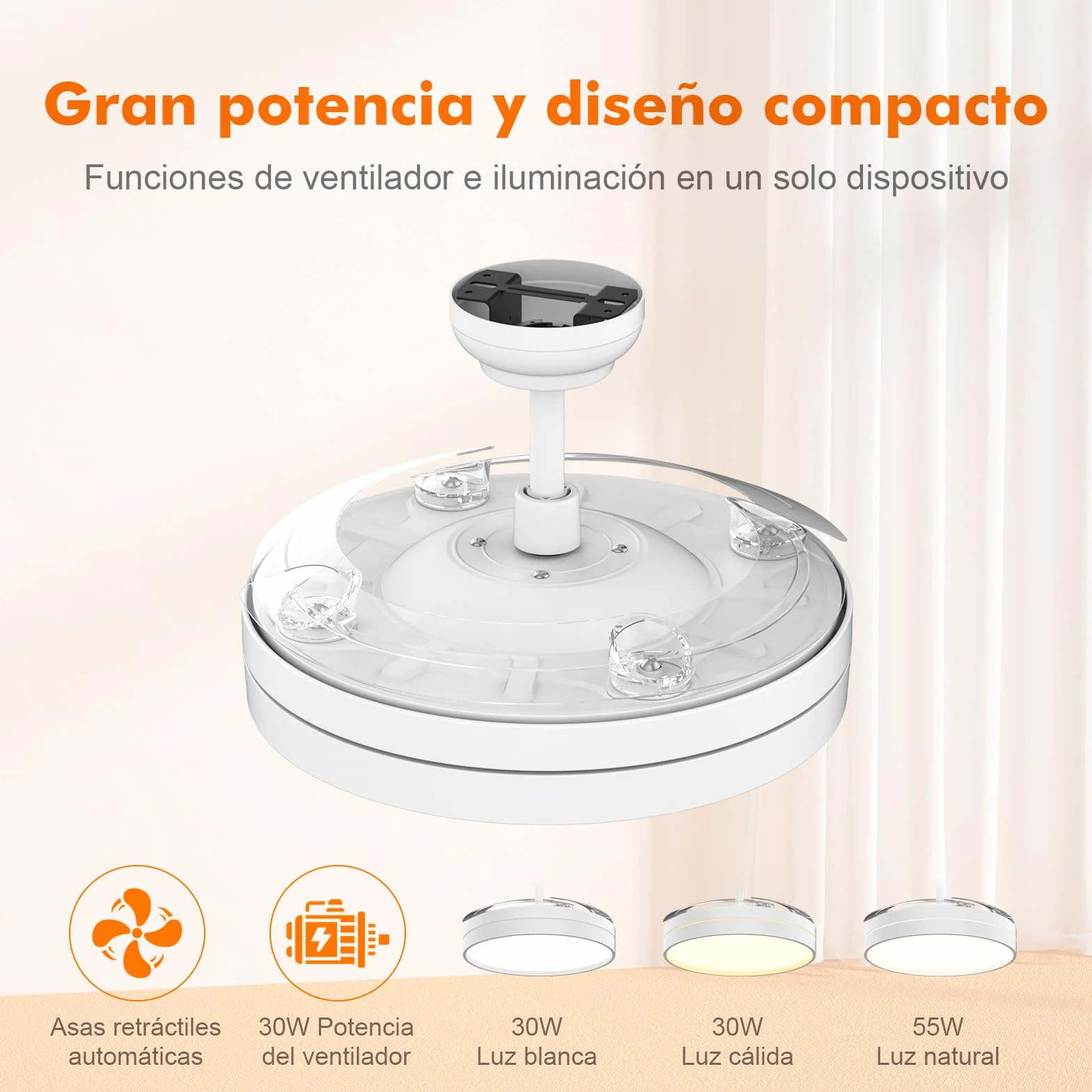 GRIFEMA Ventilador de Techo con Luz y Mando a Distancia, 107cm, Motor DC 30W, 6 Velocidades, GD105