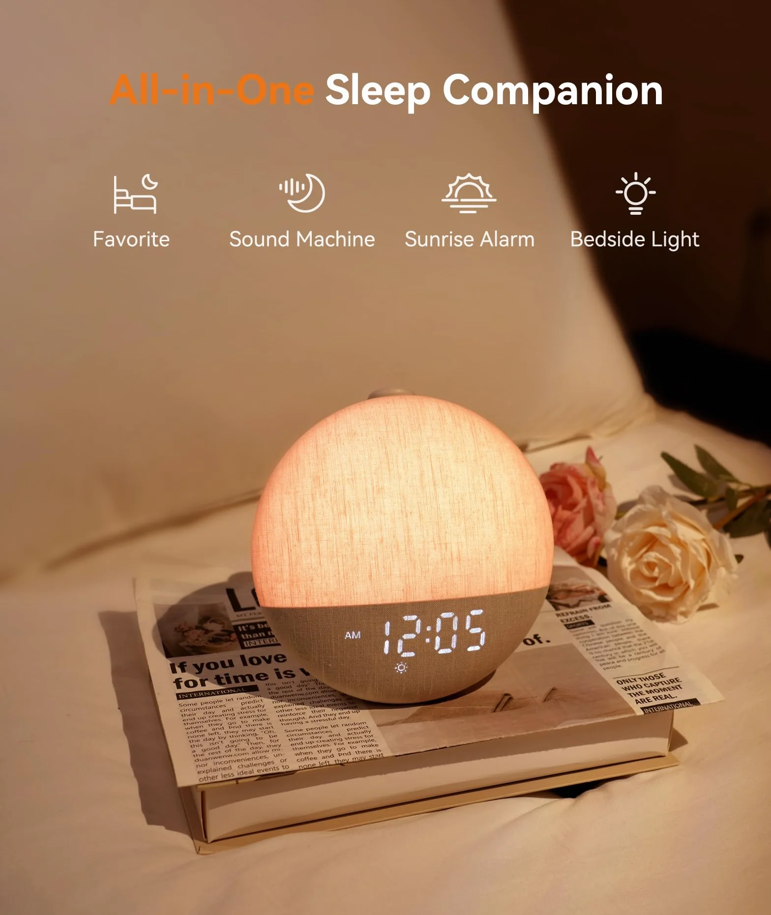 Dreamegg Sunrise Alarm Clock, 29 Sounds White Noise Machine, Adjustable Light & Display, 32 Volumes, 6 Alarms, 10 Colors, Timer, Snooze