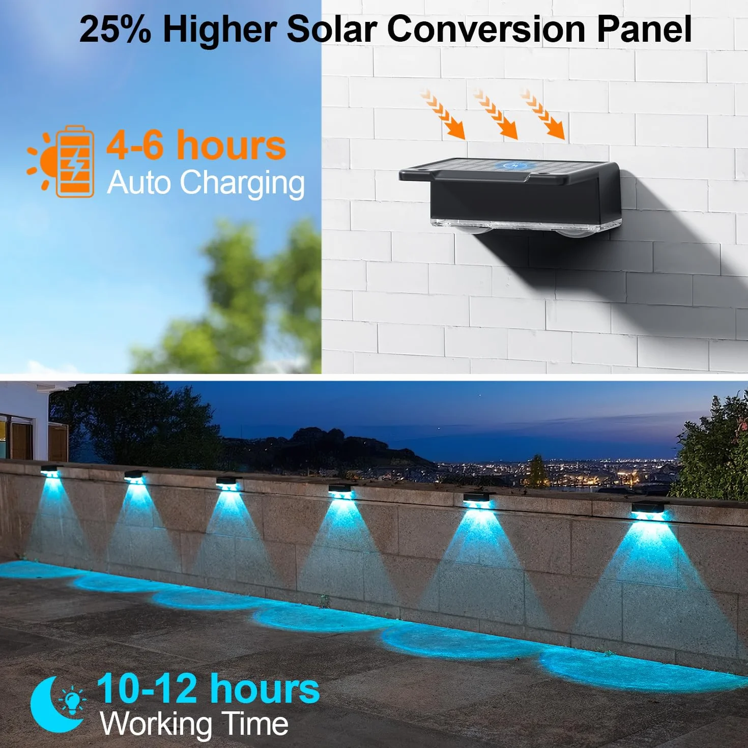 ELLASAY Aplique Solar Pared Exterior: 8 Modos de Iluminación Con RGB Solar Powered Lámparas - Impermeable IP65 - Luces Decoración de Jardín Patio Porche Valla Terraza (Lente-8 Pack)
