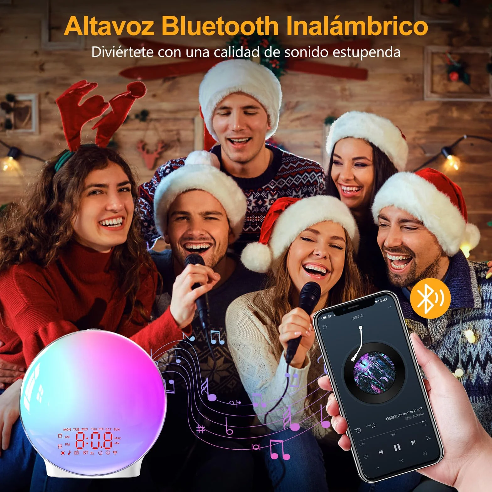 Despertador Luz Bluetooth Wake Up Light Simulación Amanecer Atardecer 17 Colores 2 Alarmas 20 Brillo 22 Sonidos Snooze Radio FM
