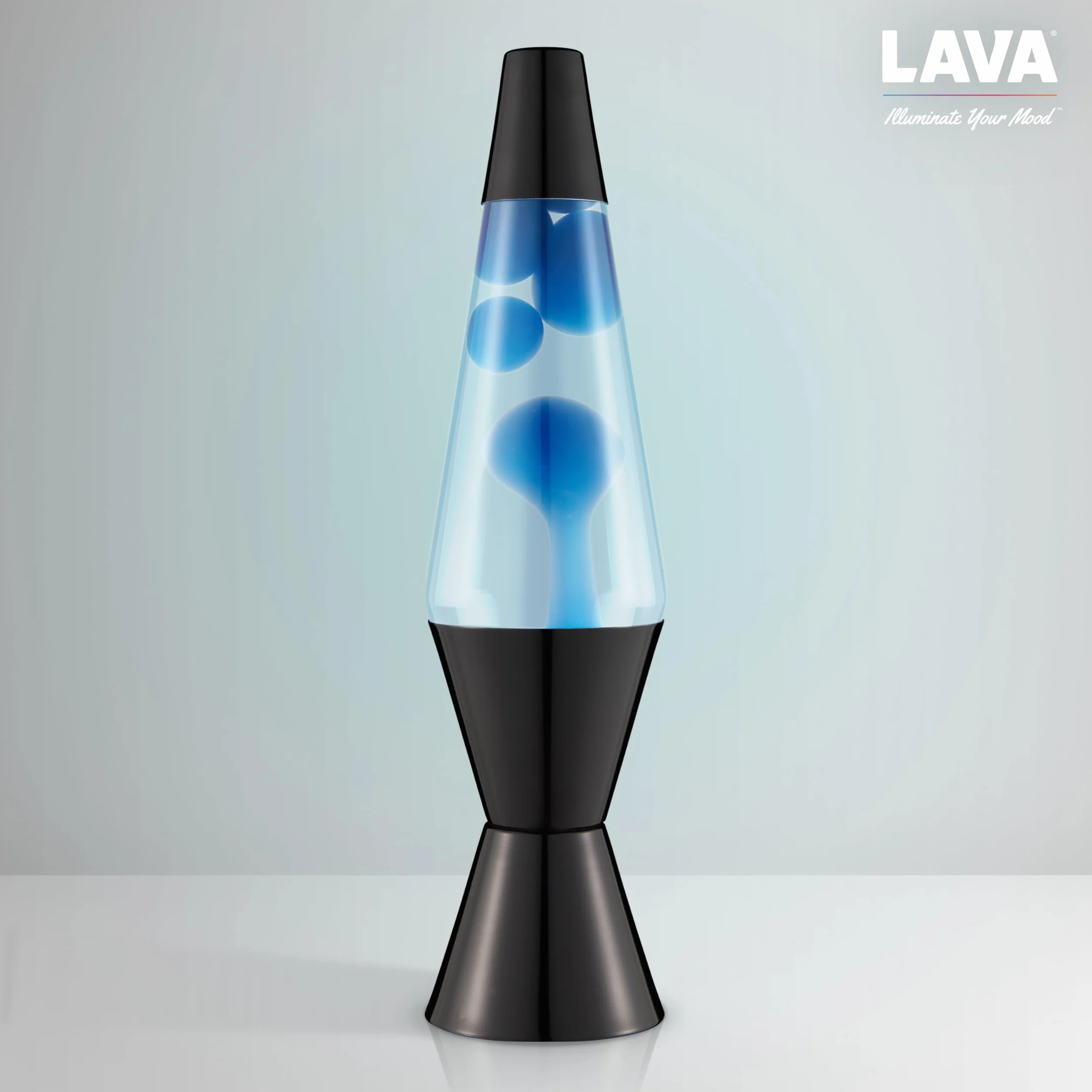LAVA® - Lámpara Lava 2313, cera azul, líquido transparente, base y tapa negro, original de 14,5 pulgadas. Lámpara de movimiento marca LAVA®
