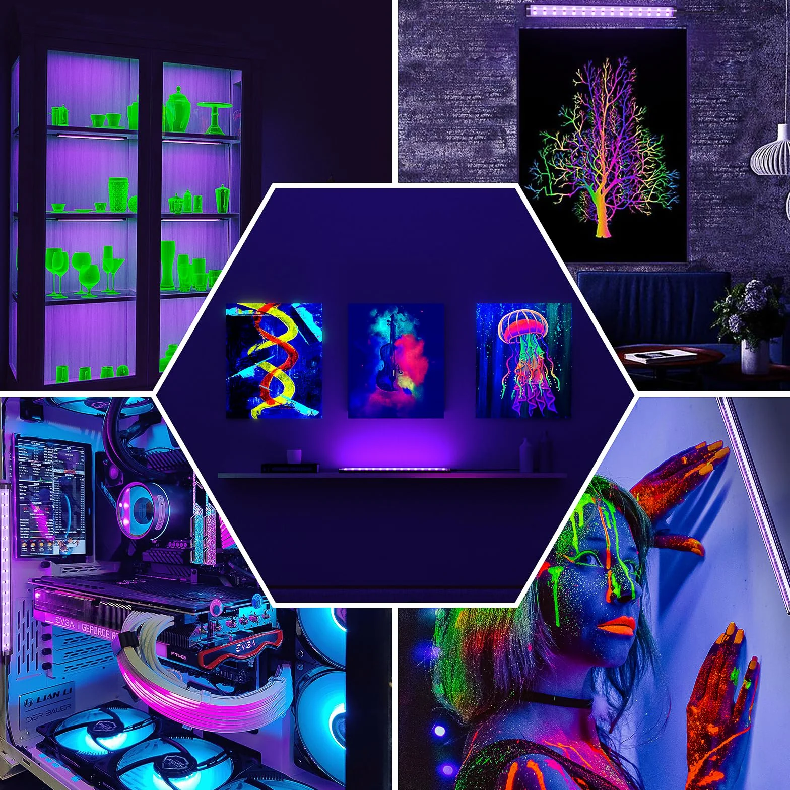 Onforu 10W tubo de luz negra, USB 28cm lámpara, 385-400nm luz UV, negra LED UV bar para discoteca, club, fiesta de resplandor, accesorios de fiesta, decoración de Halloween,4pcs