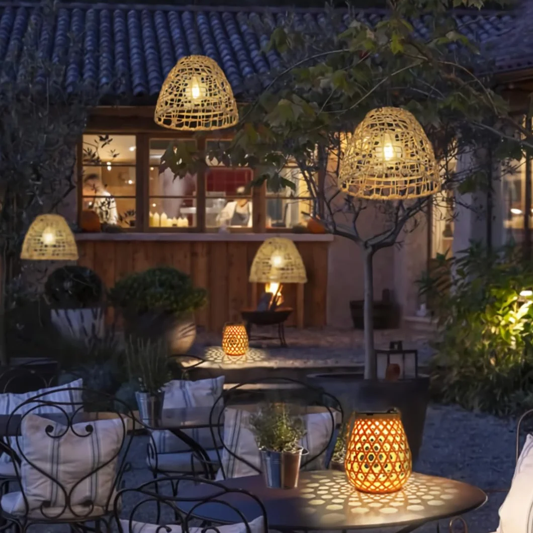 Lámpara Colgante Solar de Tejido de Pastos Marinos para Jardín y Exterior