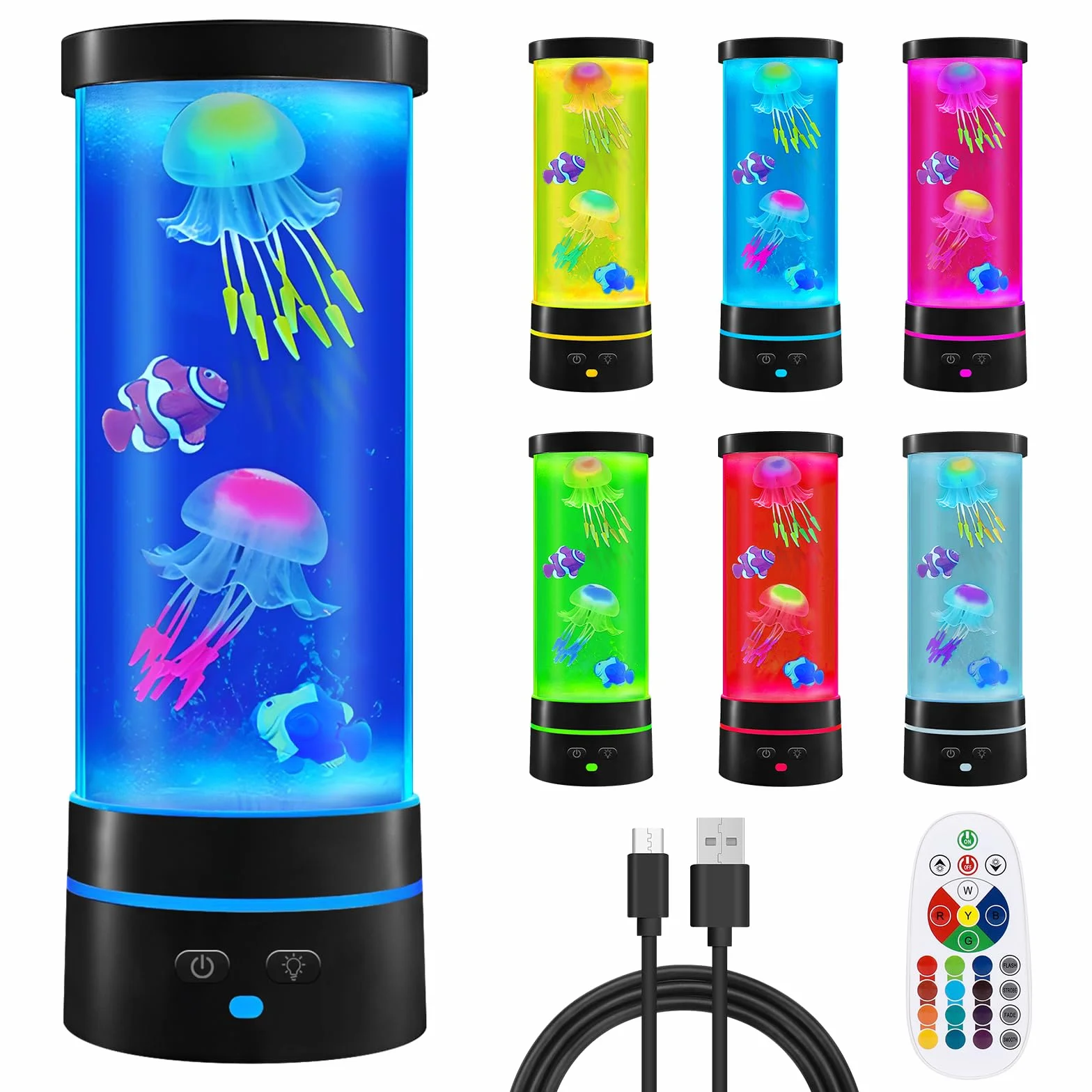 Ambesty Lámpara de Lava Medusas LED 17 Colores con Mando a Distancia