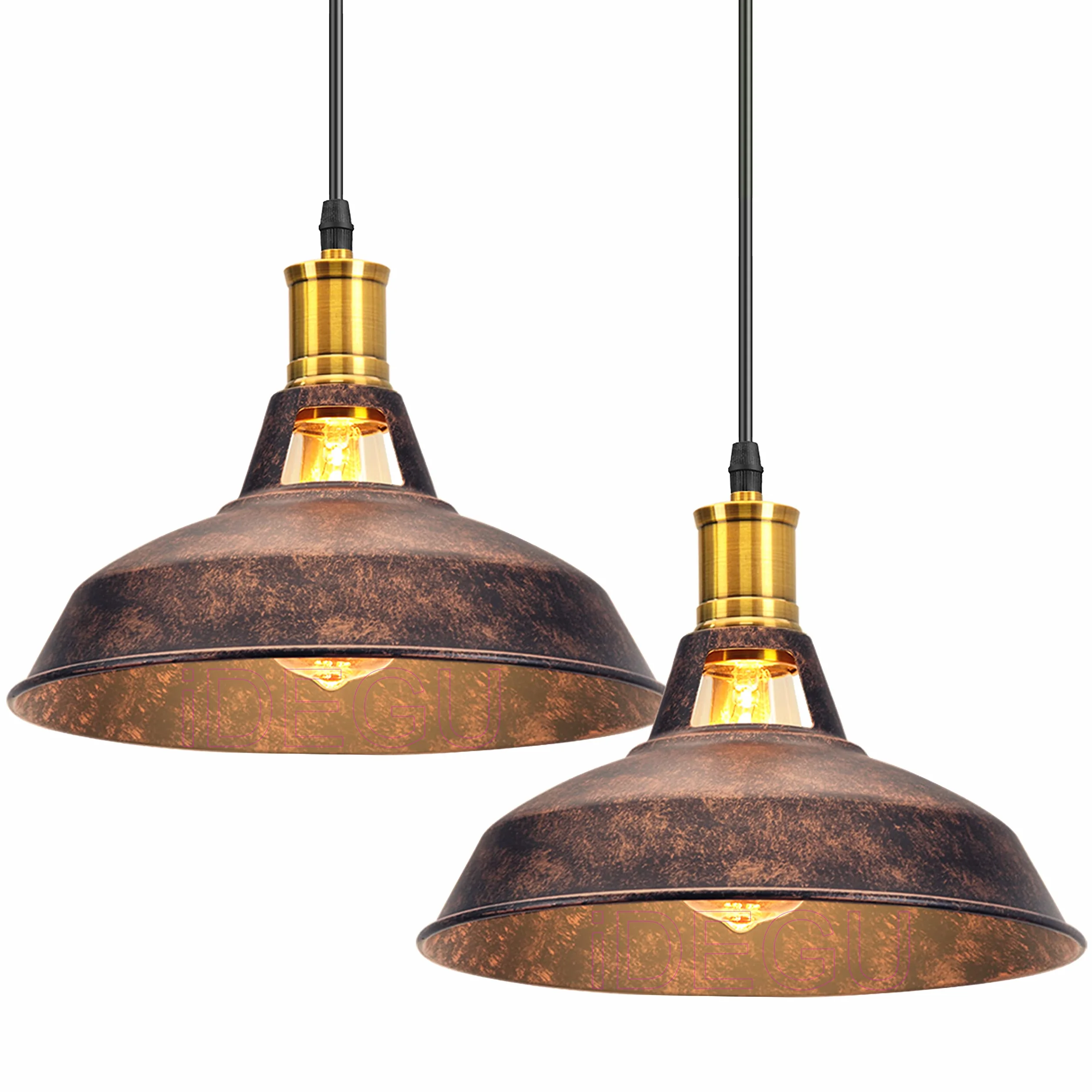 iDEGU Lámparas Colgantes Vintage 2 Piezas Lámpara de Techo Industrial E27 27cm Óxido