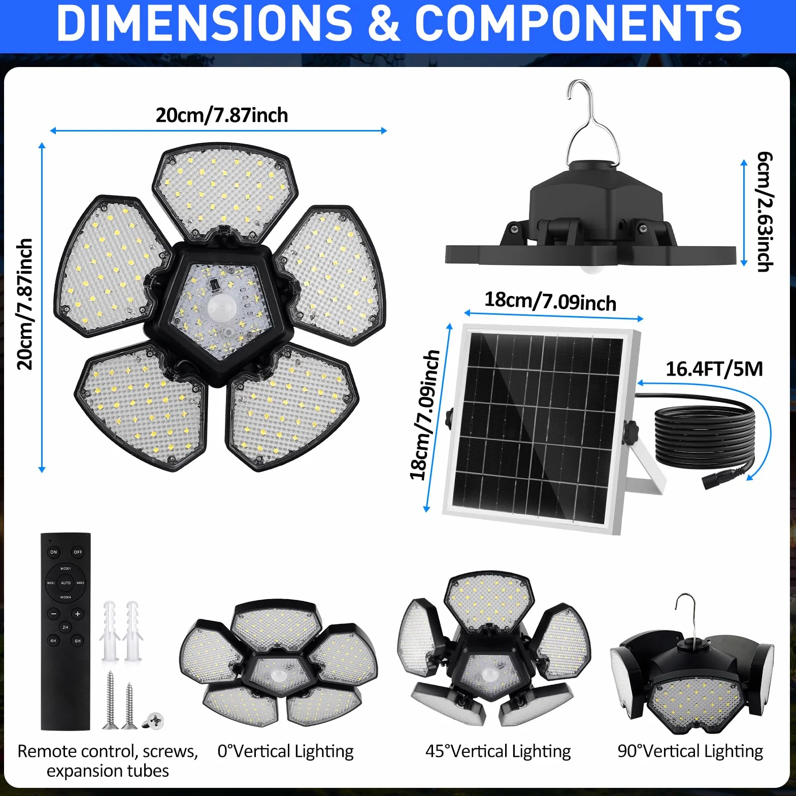 NATPOW Lámparas Colgantes Solares Exterior con Sensor Movimiento, Luz Solar Exterior con Mando Distancia, Lámpara Colgante Interior, 4 Brillo,Temporizador, Cable 5m para Casa Jardín Garaje Balcón