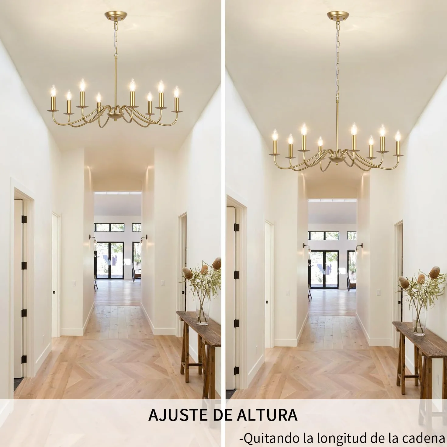 Lámpara Colgante Industrial Dorada 8 Luces E14 Vintage para Salón