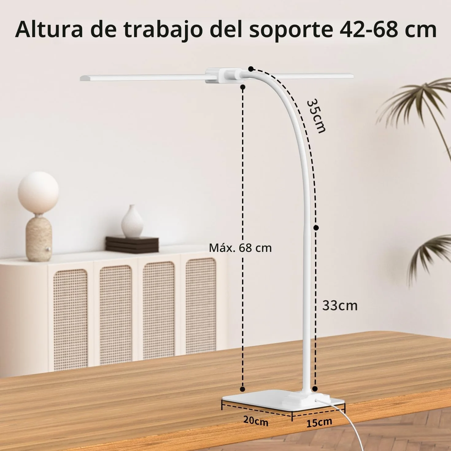 KableRika Lámpara Escritorio LED para Oficina, Flexo Escritorio de Doble Cabezal con Base, Luz de Arquitecto Regulable, luz monitor con Temporizador, para Leer, Estudiar y Oficina en el Hogar - Blanco