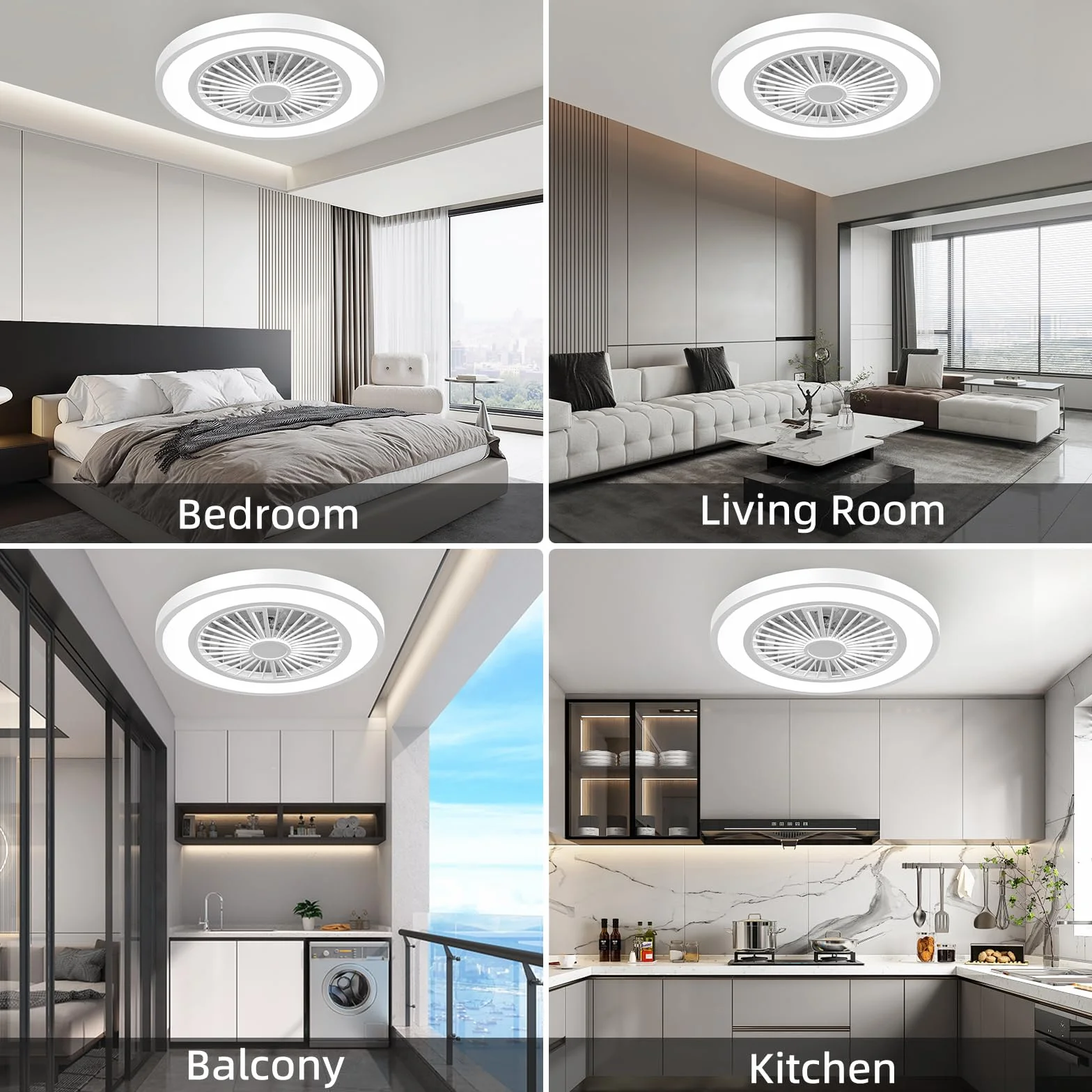 Ventilador de Techo con Luz LED Dimmable Ø54CM, Control Remoto 3000K-6500K, 6 Velocidades, Temporizador