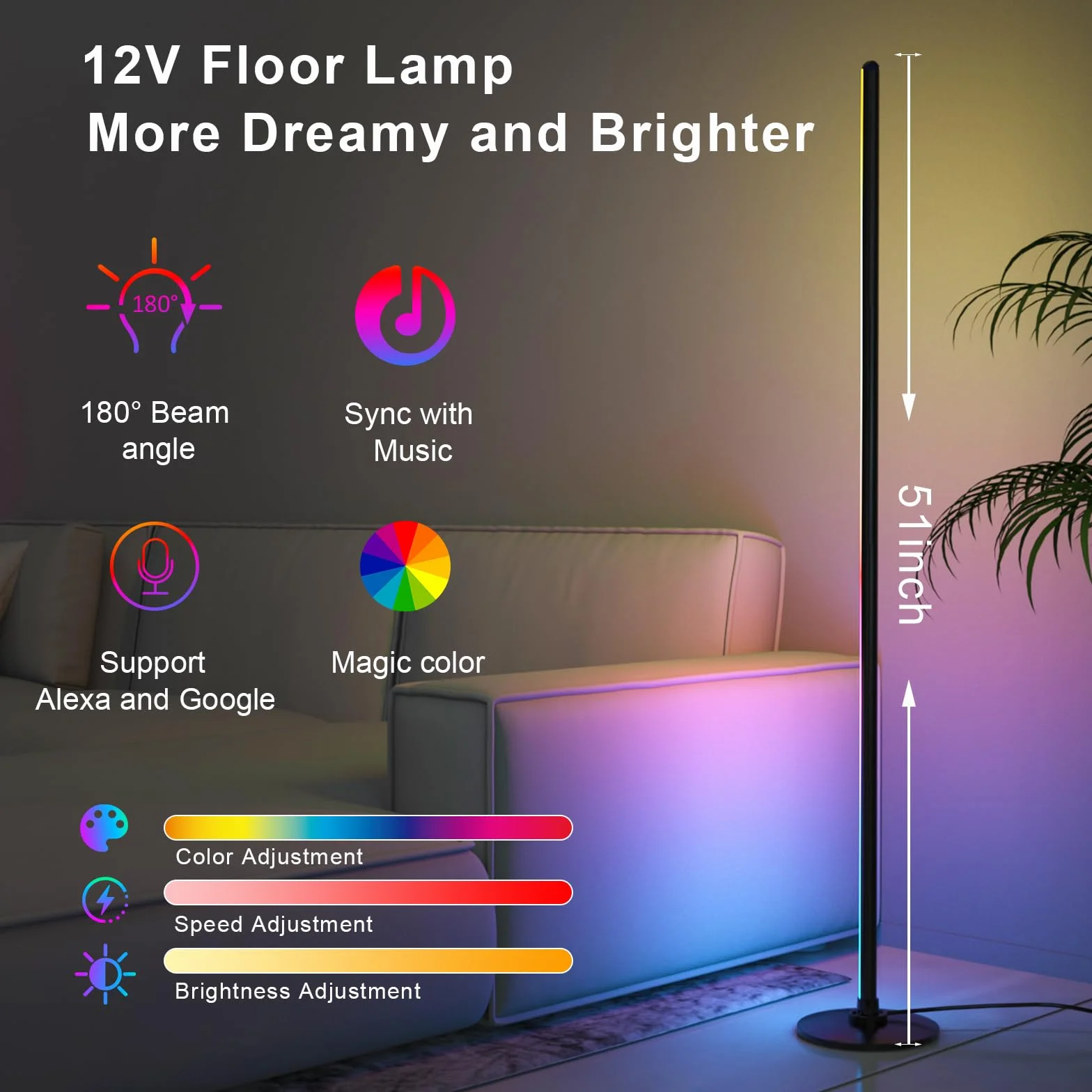 Lanmonlily Lámpara de Pie LED RGB 16 Millones de Colores 68 Modos de Escena Sincronización Musical Alexa Google App