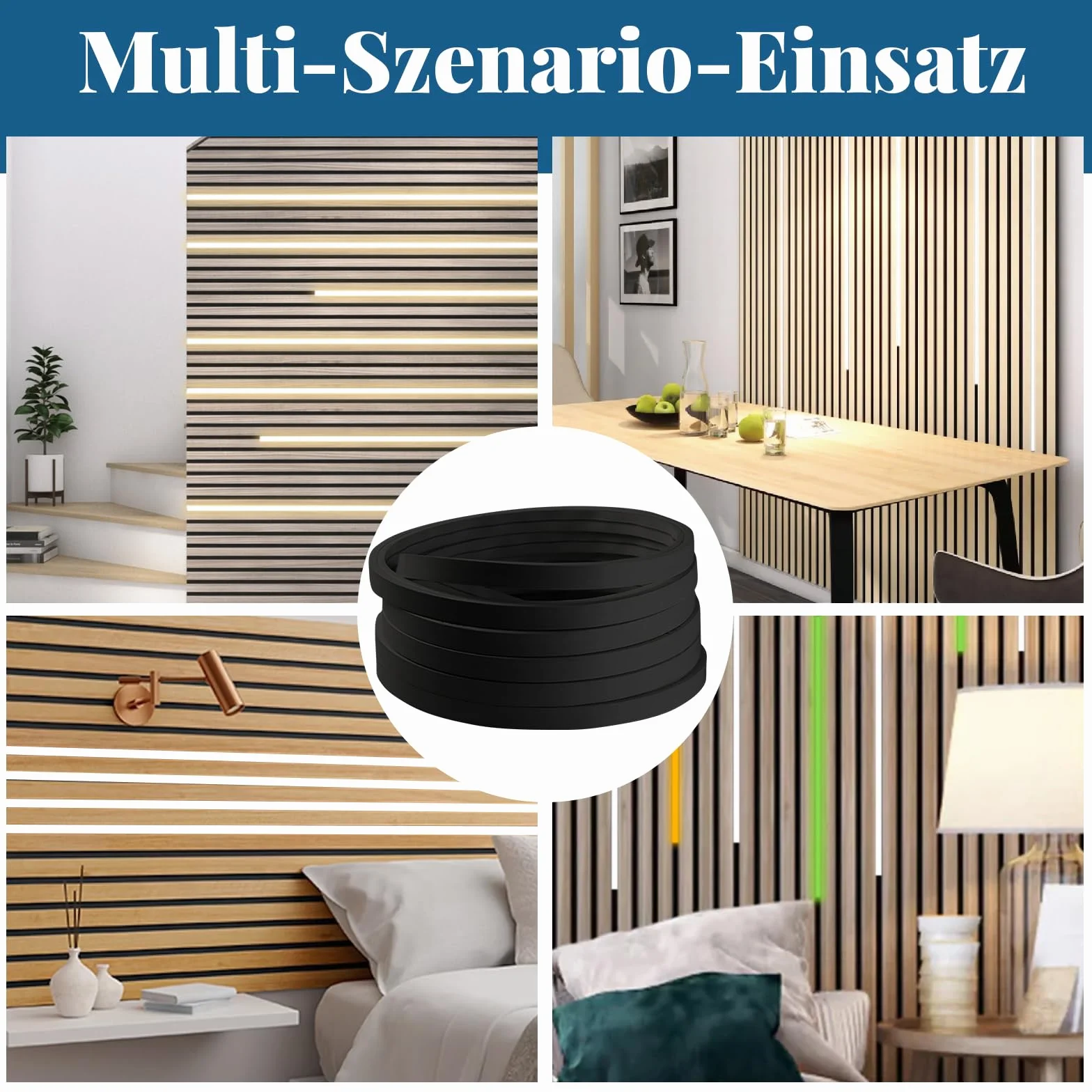 Perfil LED de silicona flexible 5 m 12x12 mm IP65 para paneles acústicos 8 mm iluminación