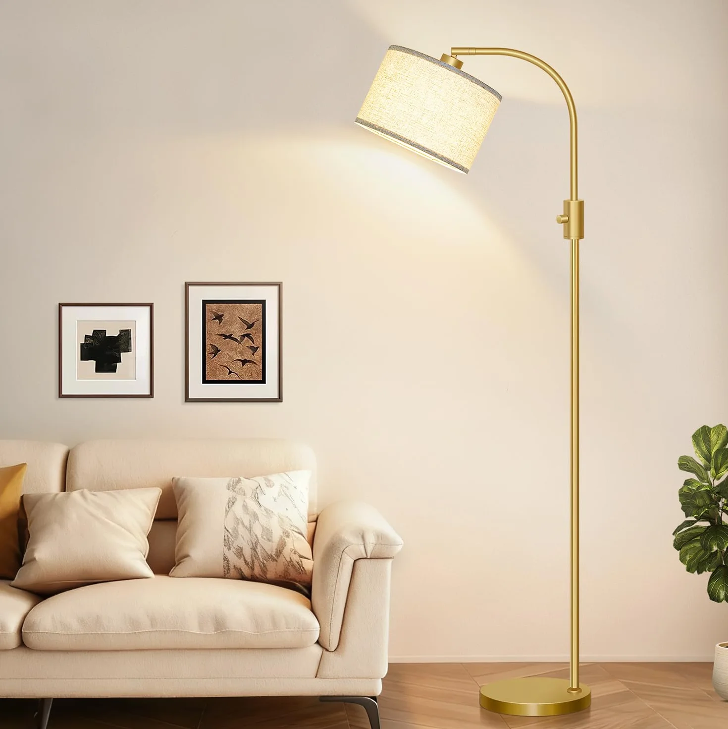 Nintiue Lámpara de pie regulable 1200 lúmenes LED 165cm arco con pantalla ajustable