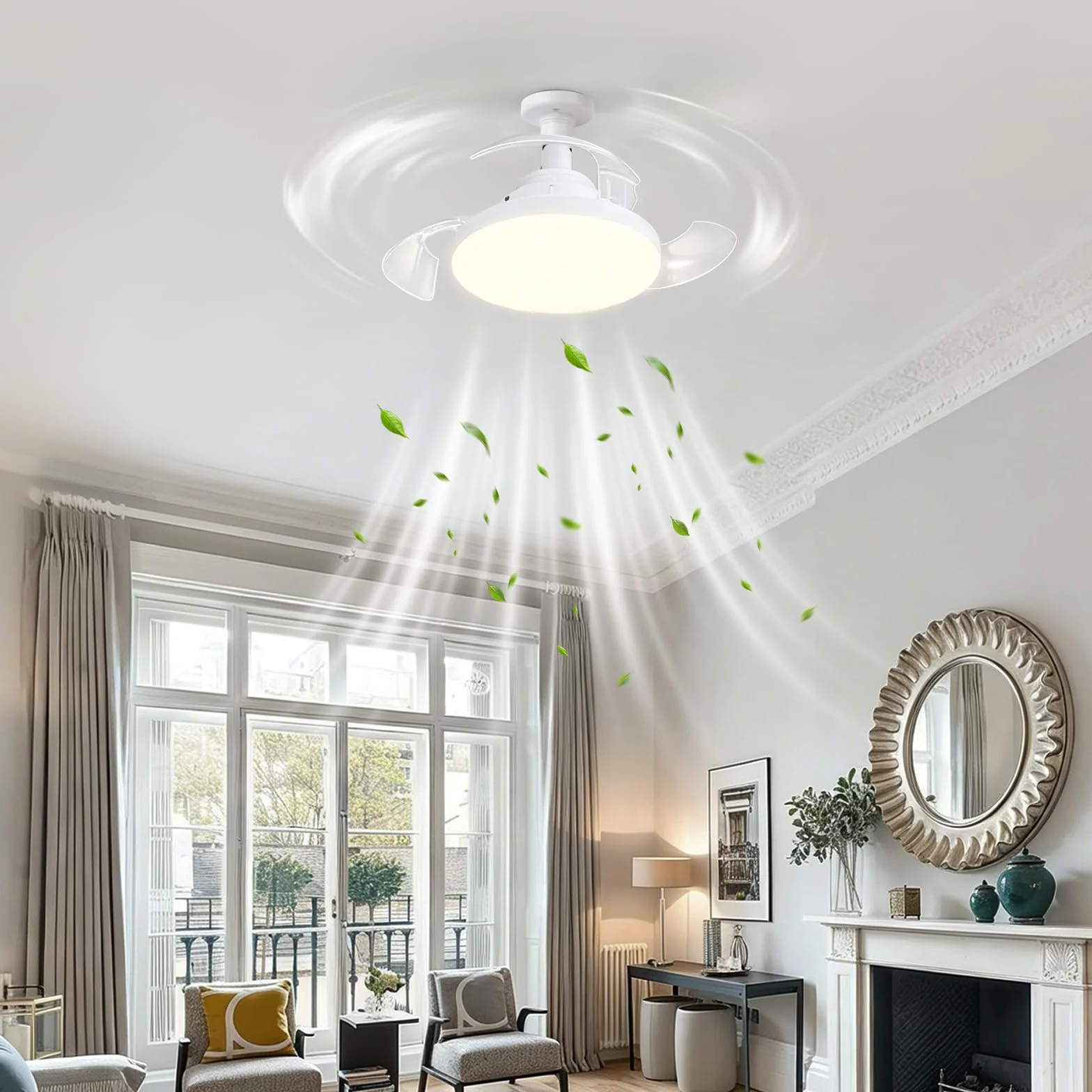 Ventilador de Techo con Luz 40CM E27 Silencioso Regulación Intensidad 4 Velocidades