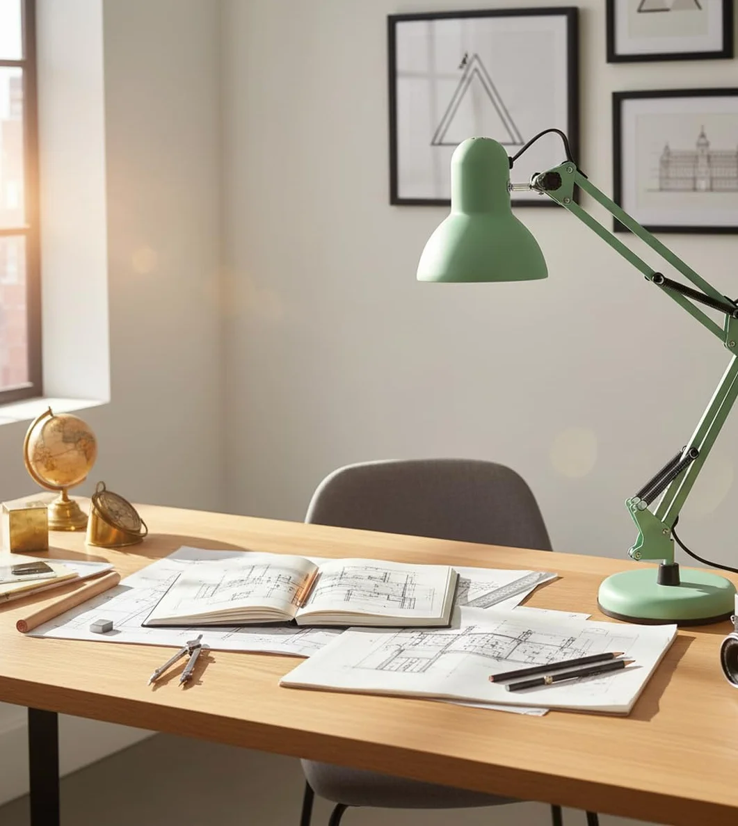 BEL AIR HOME - Lámpara de Escritorio LED Articulada Flexo Antigona | Diseño Vintage Retro | Altura Ajustable 34-67 cm | Metal Resistente | Ideal para Oficina y Hogar, (VERDE MATE)