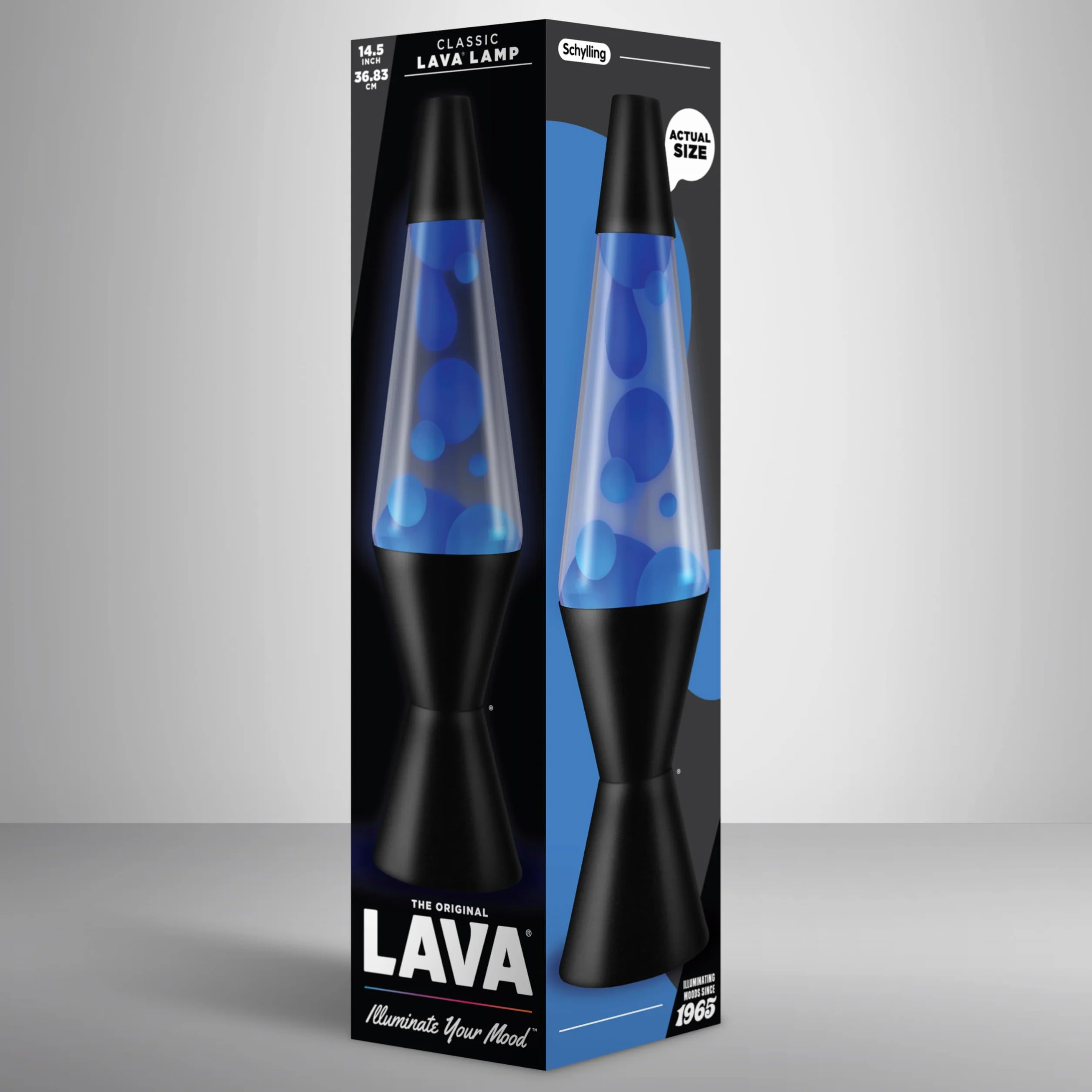 LAVA® - Lámpara Lava 2313, cera azul, líquido transparente, base y tapa negro, original de 14,5 pulgadas. Lámpara de movimiento marca LAVA®