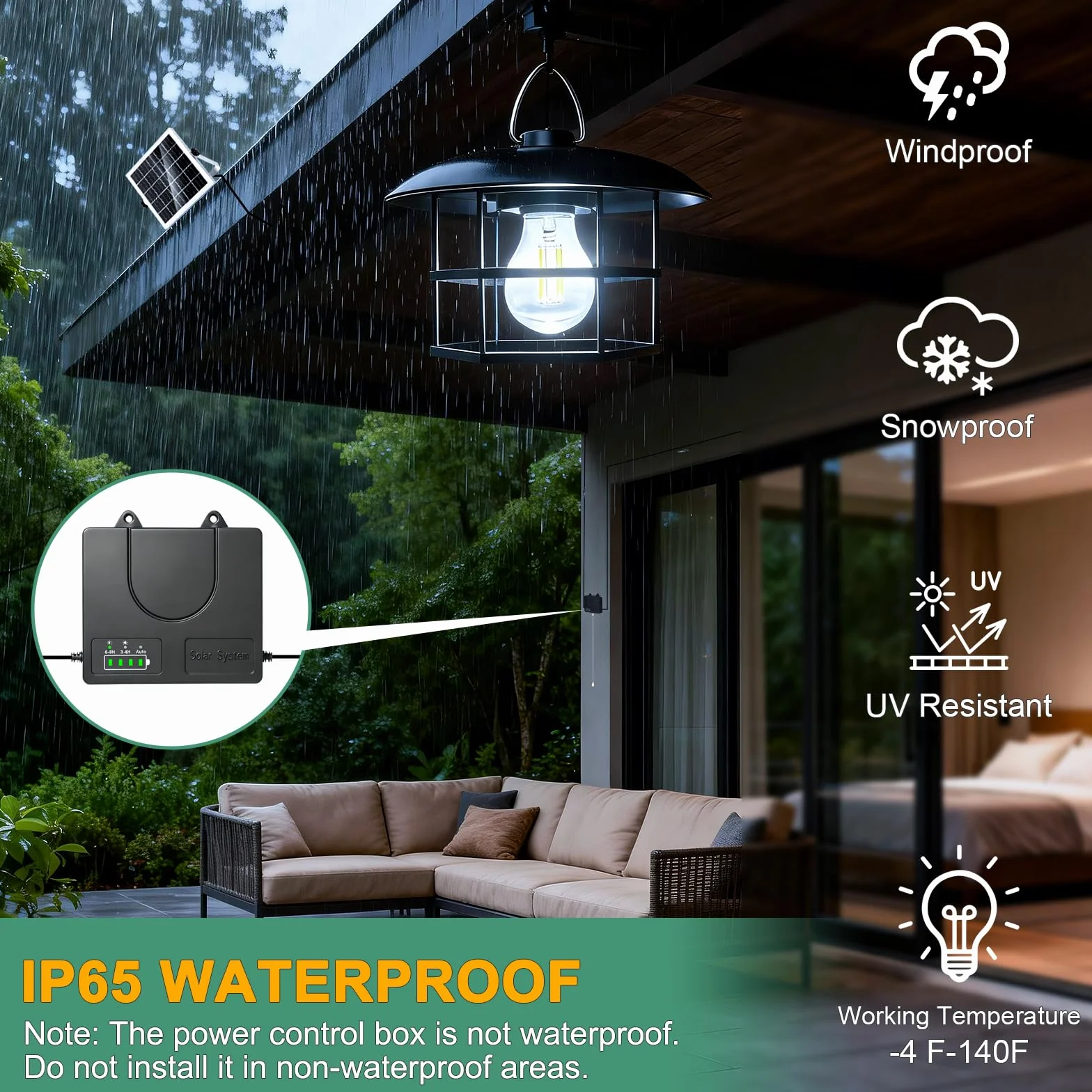 Lámpara Solar Colgante Exterior -3000ML Luz solar exterior con Cuerda de Tracción, Luces Solares Colgantes con 3 Modes, IP65 Impermeable, Lampara solar Exteriors para Jardín Patio Pérgola